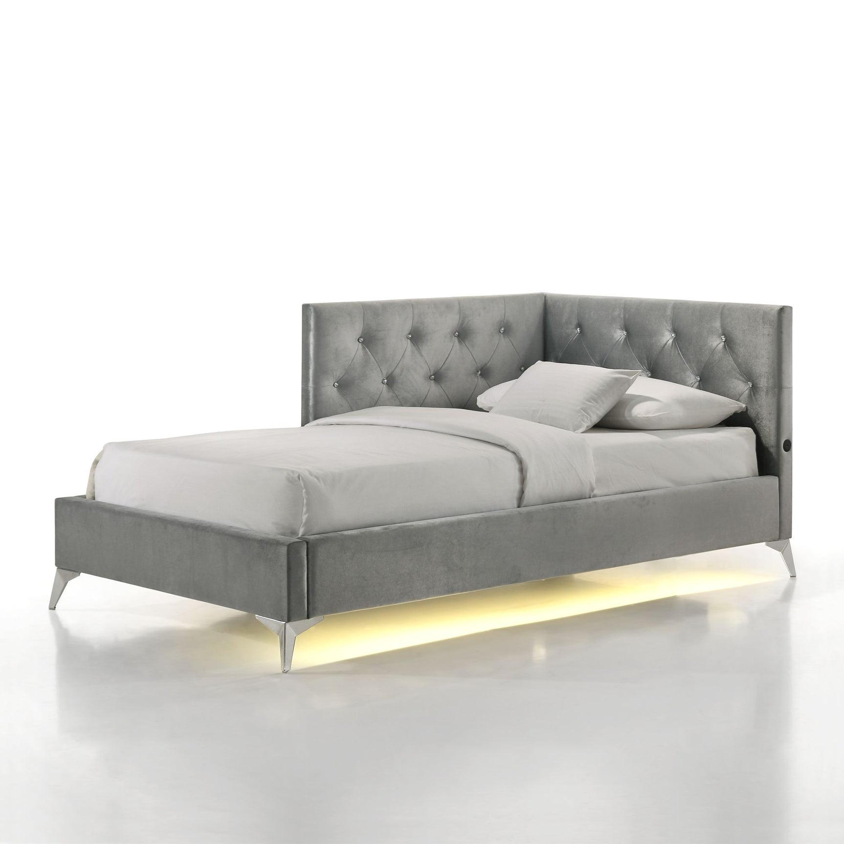 Amberley Twin UPH Corner Bed with LED and USB in Grey - Tampa Furniture Outlet
