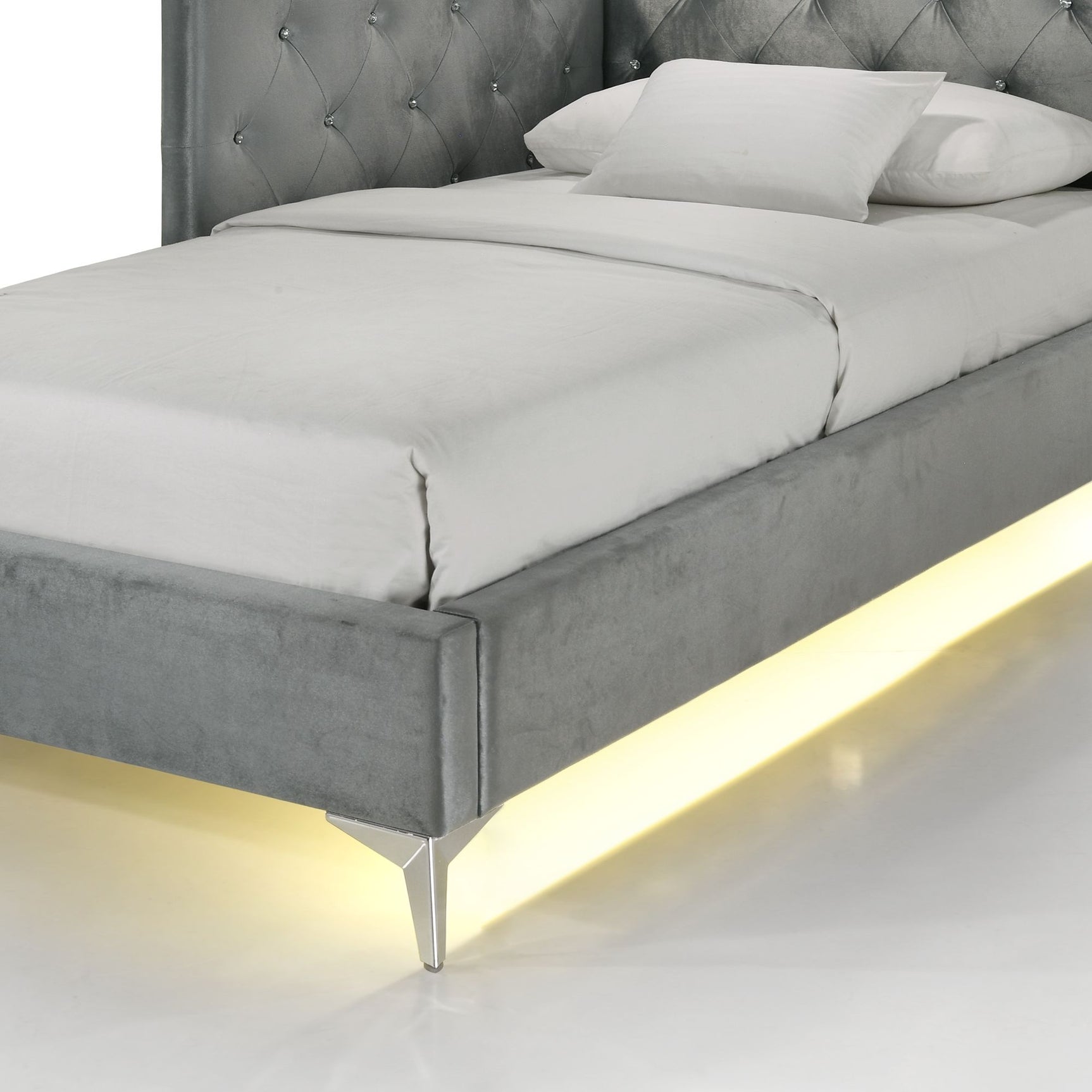 Amberley Twin UPH Corner Bed with LED and USB in Grey - Tampa Furniture Outlet