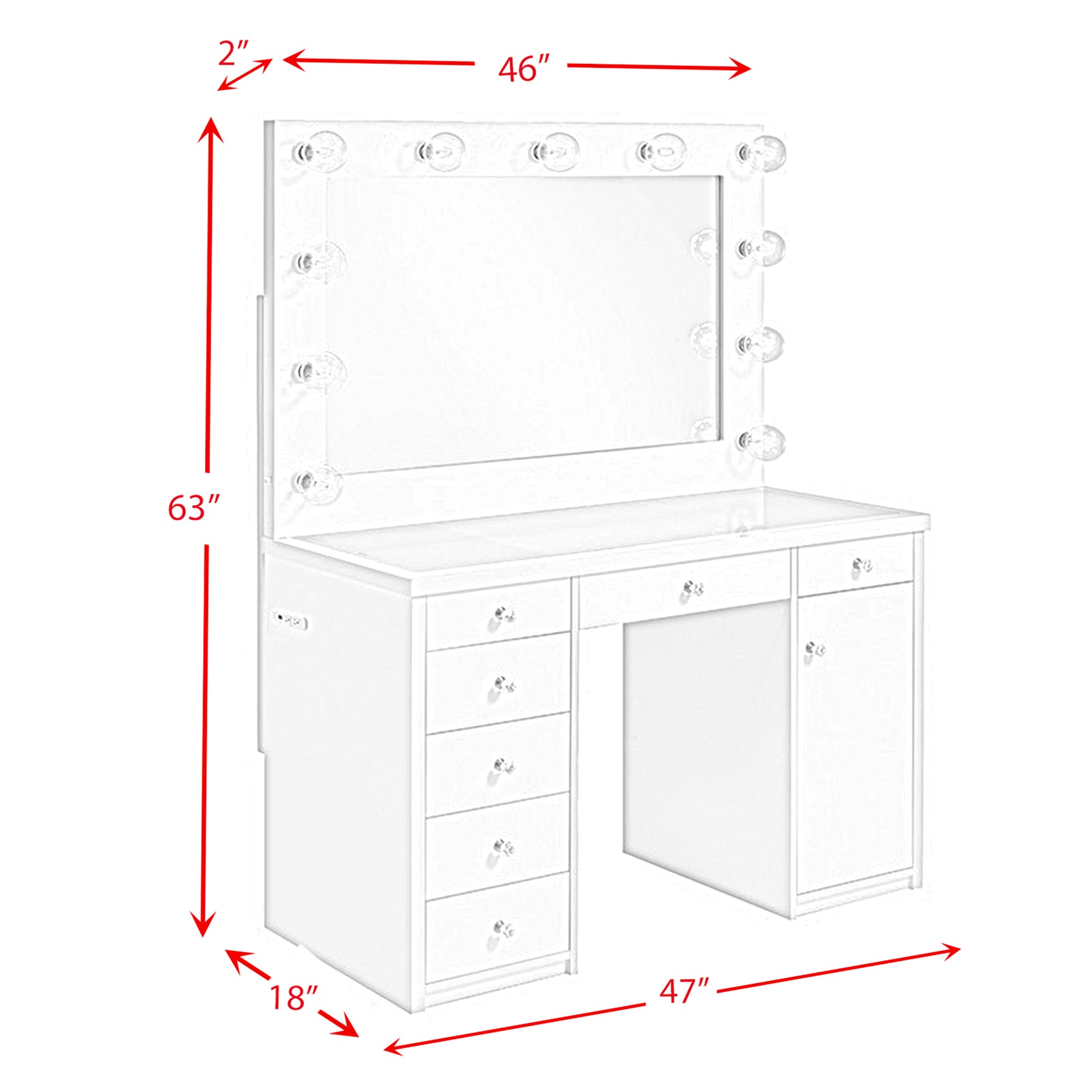 Amia Complete Dressing Table with Lightbulbs - Tampa Furniture Outlet