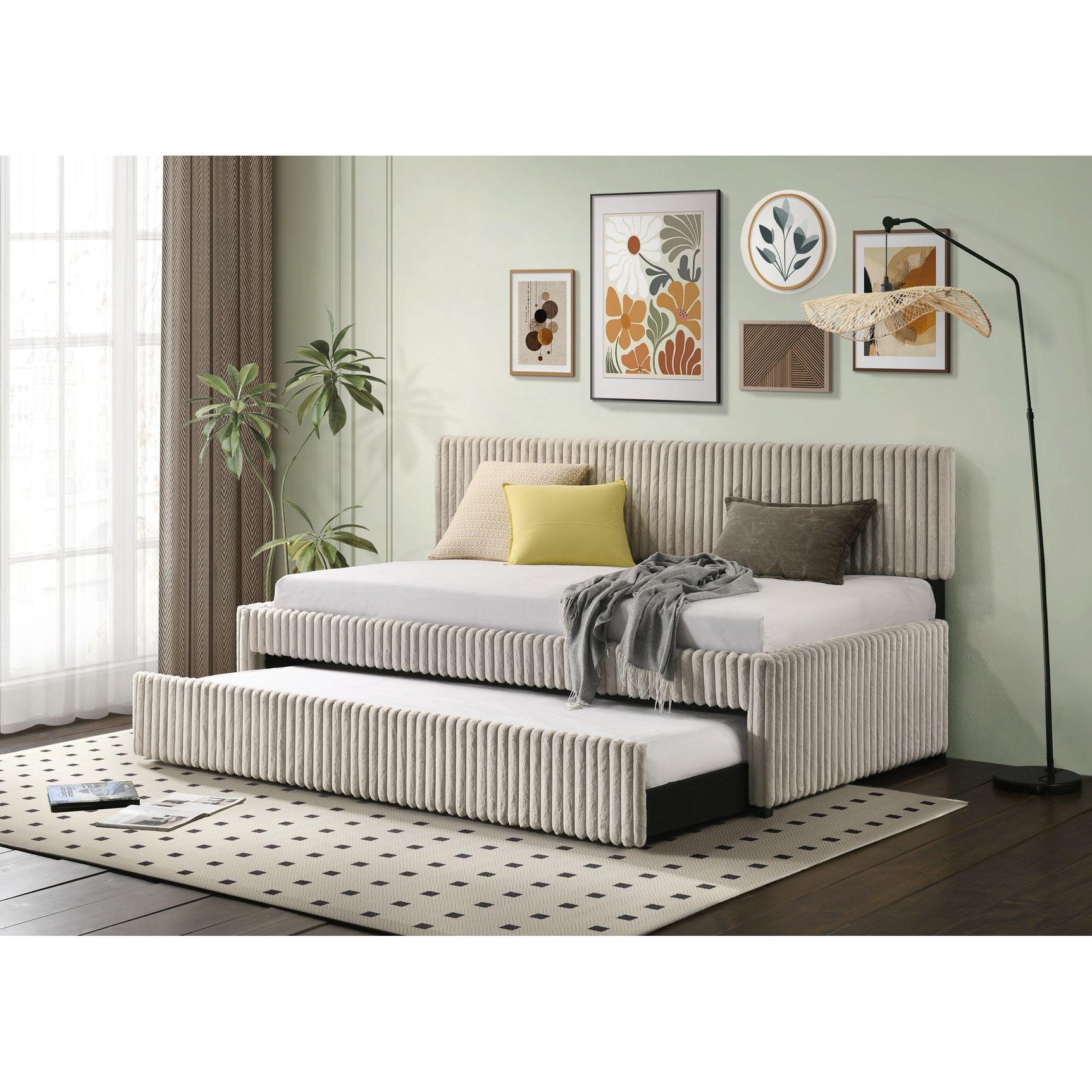 Arden Twin Daybed with Trundle in Corduroy Beige – SKU UB-19290-7-DB | Elements