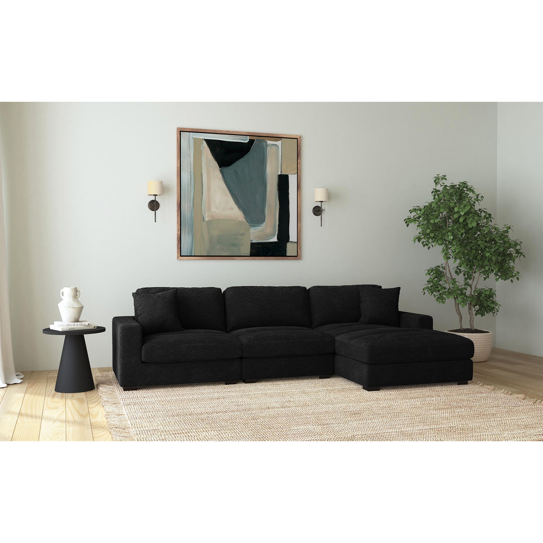 Arizona Modular LHF Armchair with 1 pillow 20" in Steno Black – SKU U-8540-9446-140 | Elements