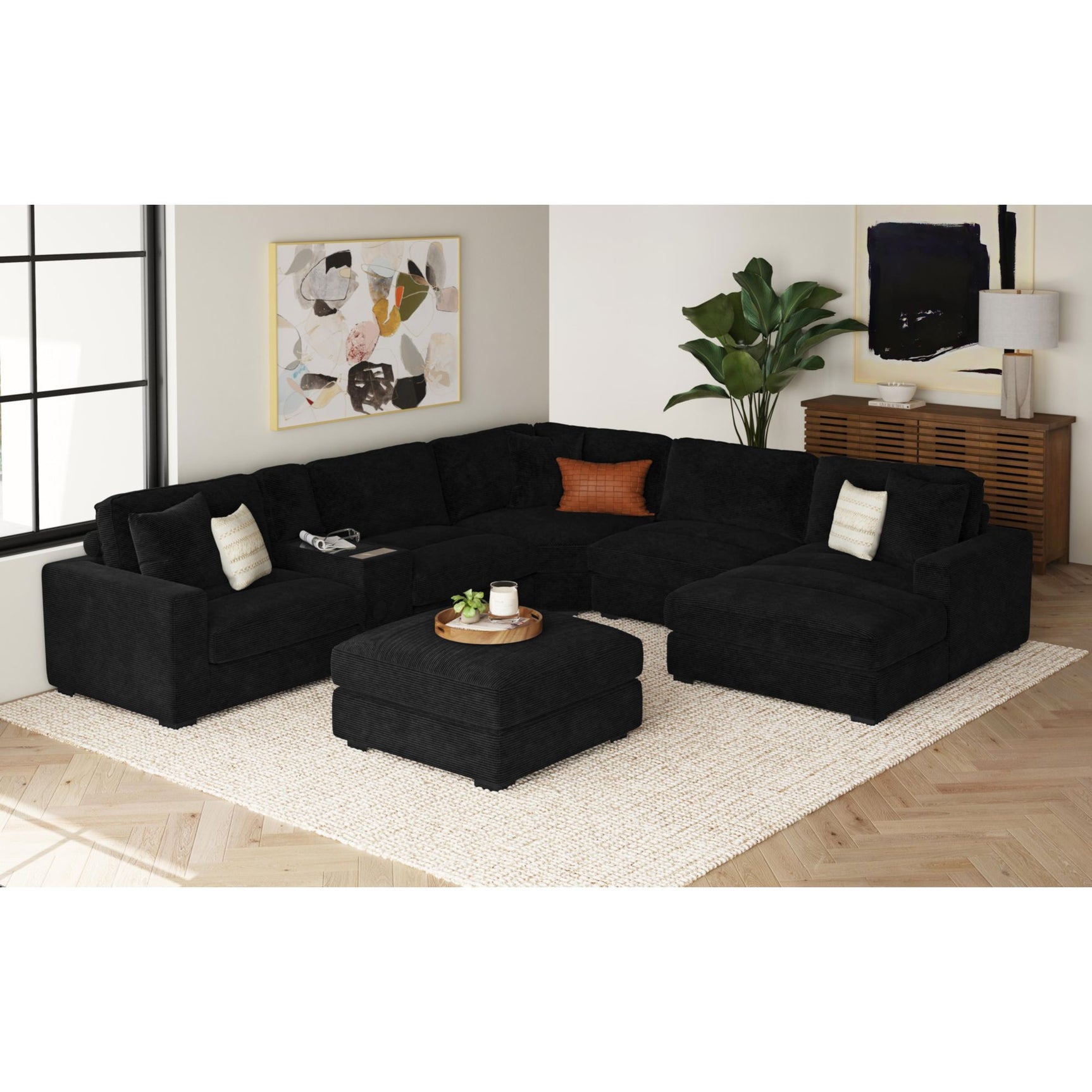 Arizona Modular Wedge with 1 pillow 20" in Steno Black - Tampa Furniture Outlet