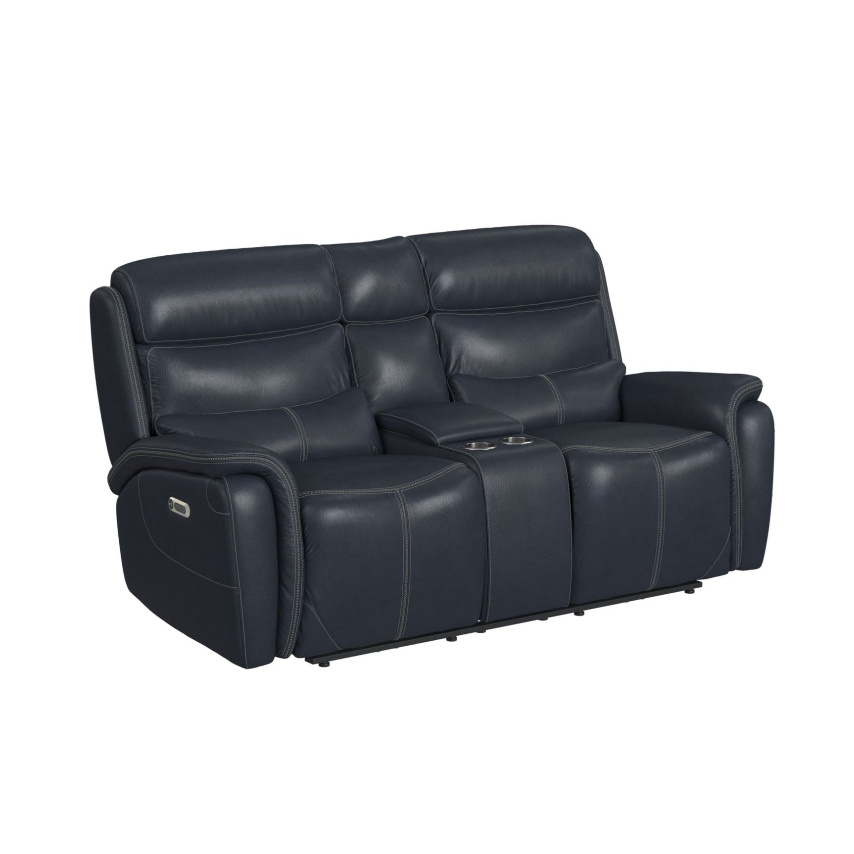 Aruba Power Motion Loveseat with Power Headrest and Console in Pebble Navy - Tampa Furniture Outlet