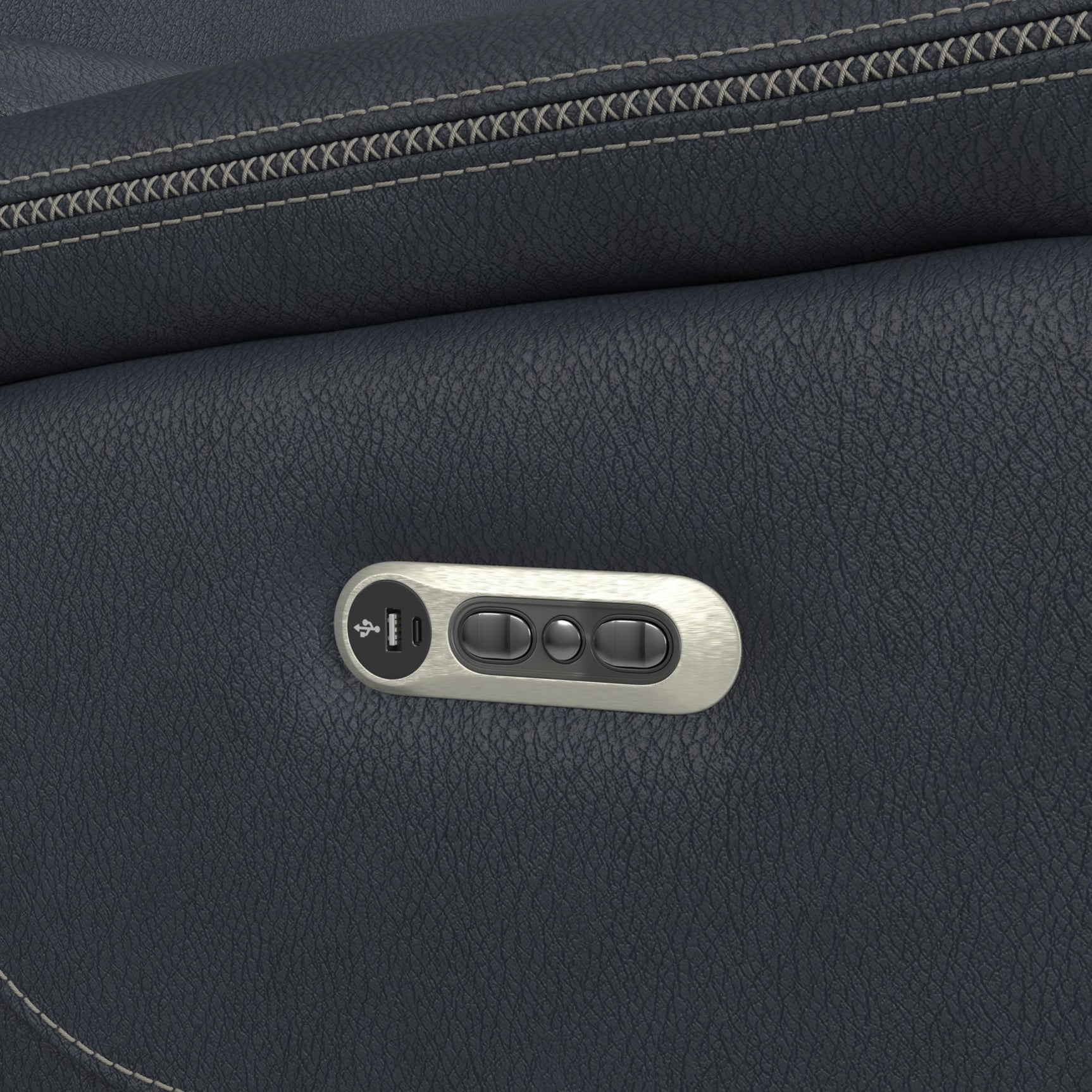 Aruba Power Motion Sofa with Power Headrest in Pebble Navy - Tampa Furniture Outlet