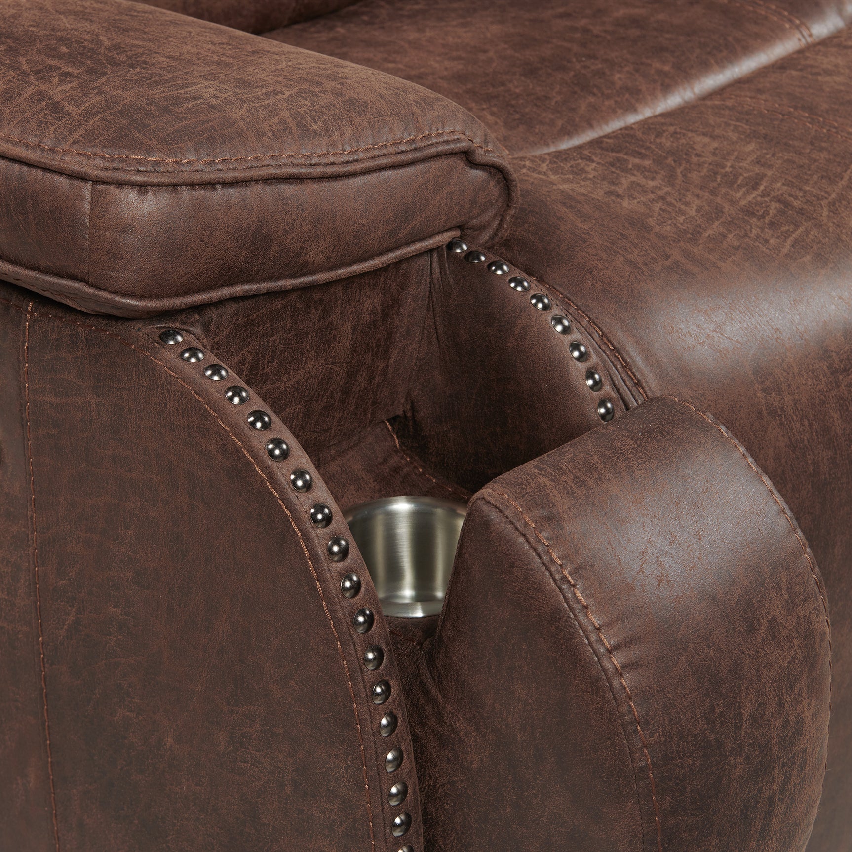 Atlantis Power Motion Loveseat with Power Motion Head Recliner & Console in Heritage Brown - Tampa Furniture Outlet