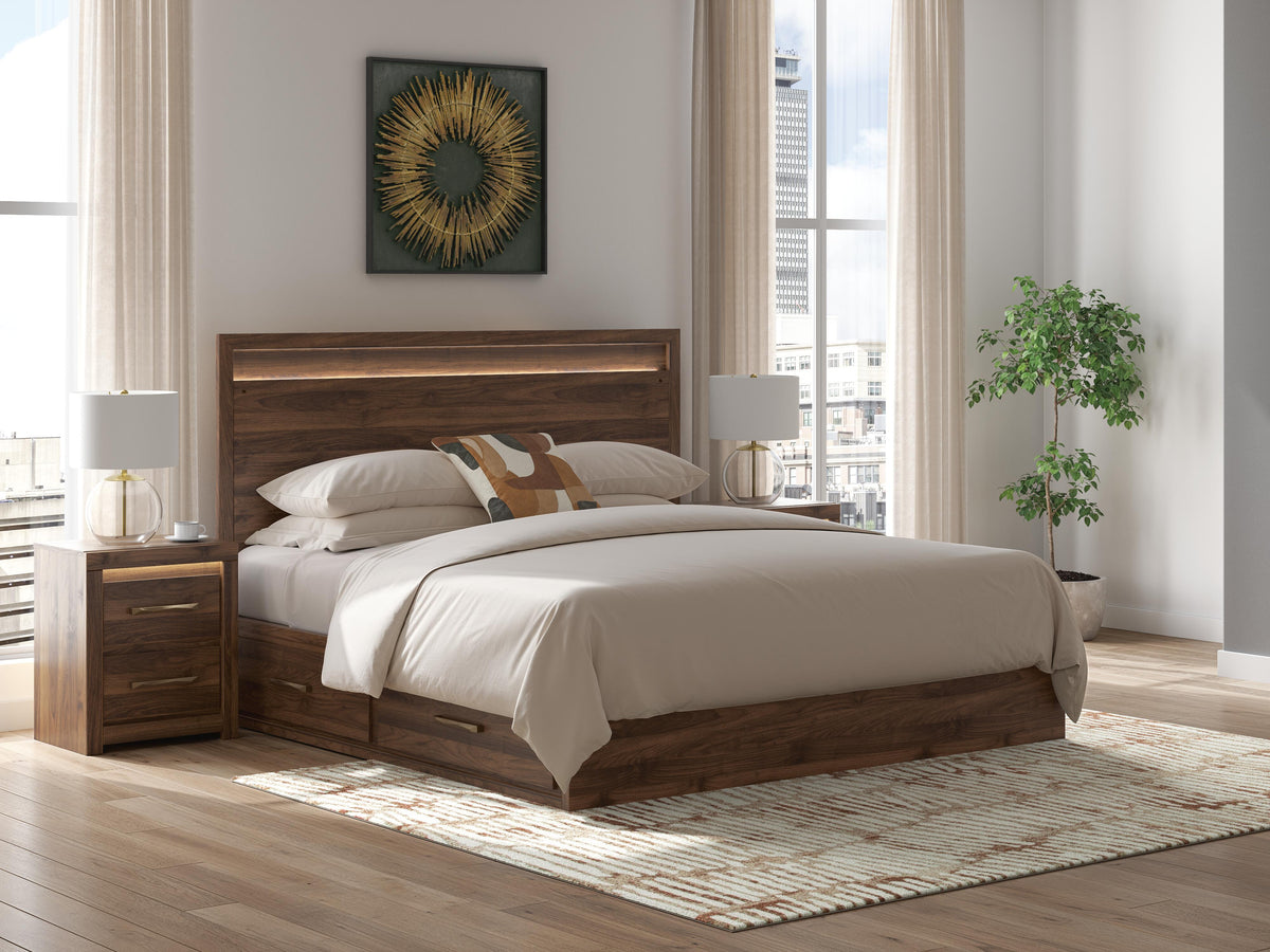 Tampa Furniture Outlet - Ashley Furniture - Janfyn Bedroom - King Panel Bed with Storage / Brown - PCB1010B9