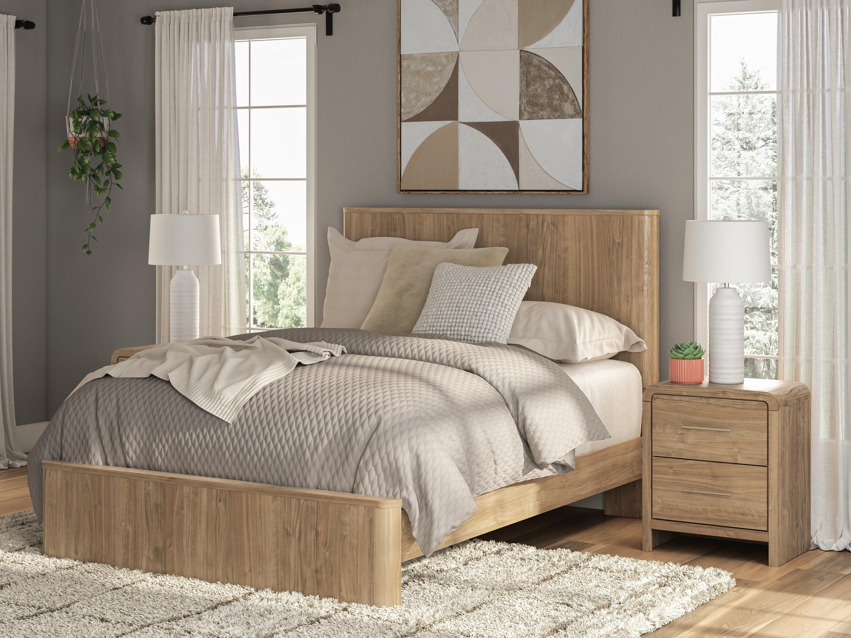 Tampa Furniture Outlet - Ashley Furniture - Gramburg Bedroom - Queen Panel Platform Bed / Warm Natural Brown - PCB1121B10