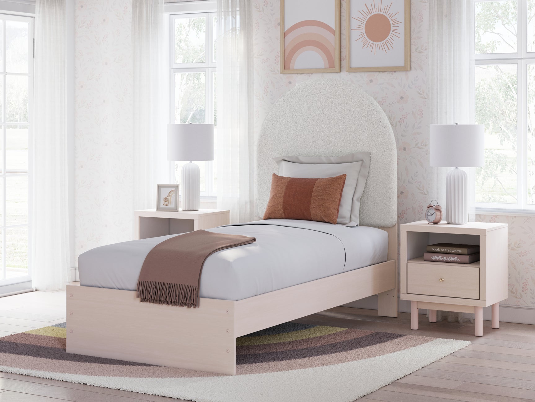 Tampa Furniture Outlet - Ashley Furniture - Wistenpine Bedroom - Twin Upholstered Panel Bed with Storage / Blush - B1323B14
