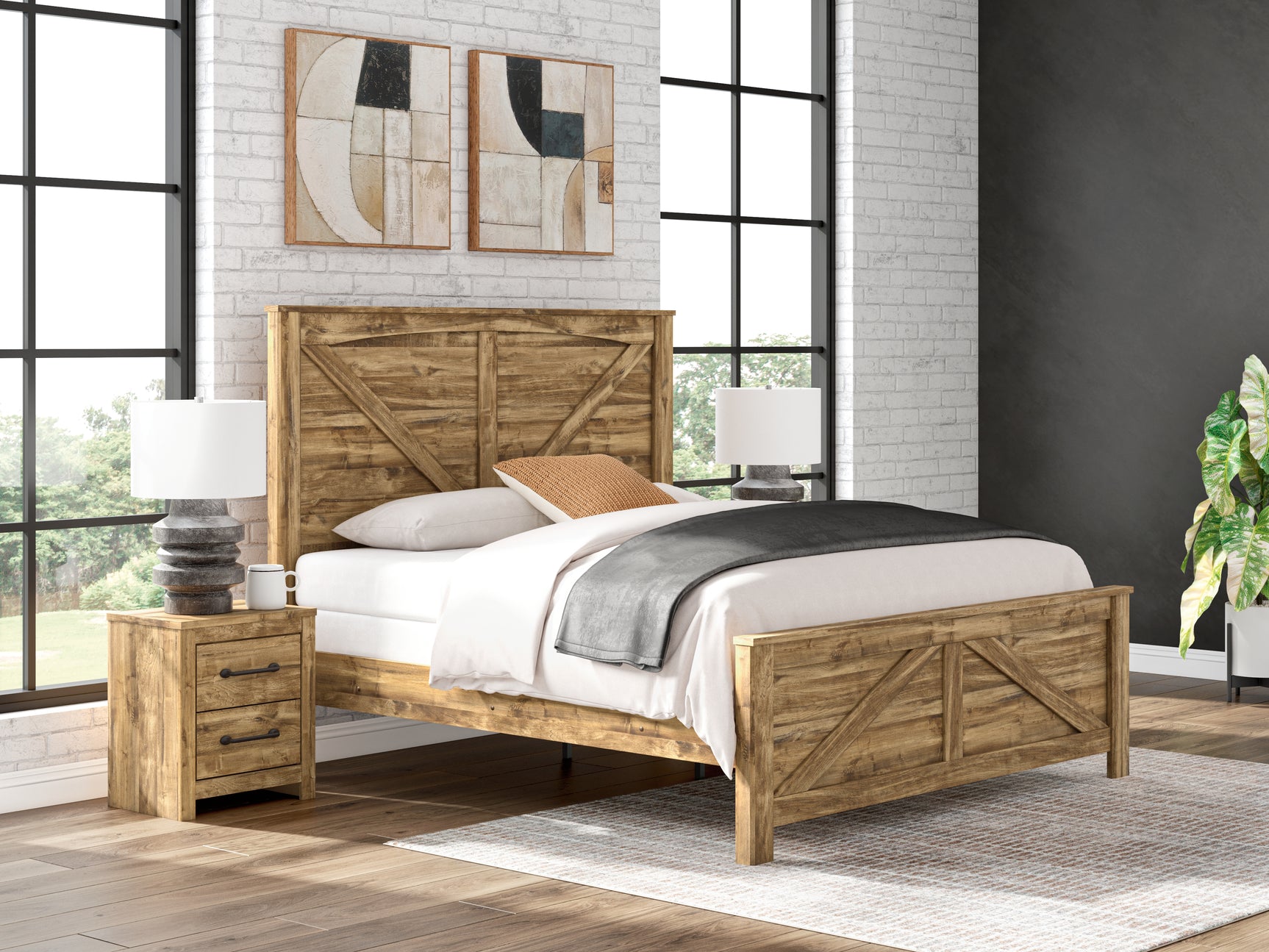 Tampa Furniture Outlet - Ashley Furniture - Maystonna Bedroom - King Crossbuck Panel Bed / Brown - PCB1580B6