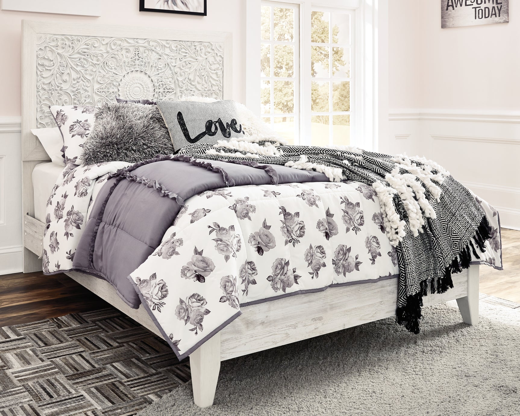 Tampa Furniture Outlet - Ashley Furniture - Paxberry Bedroom - Twin Panel Bed / Whitewash - B181B1