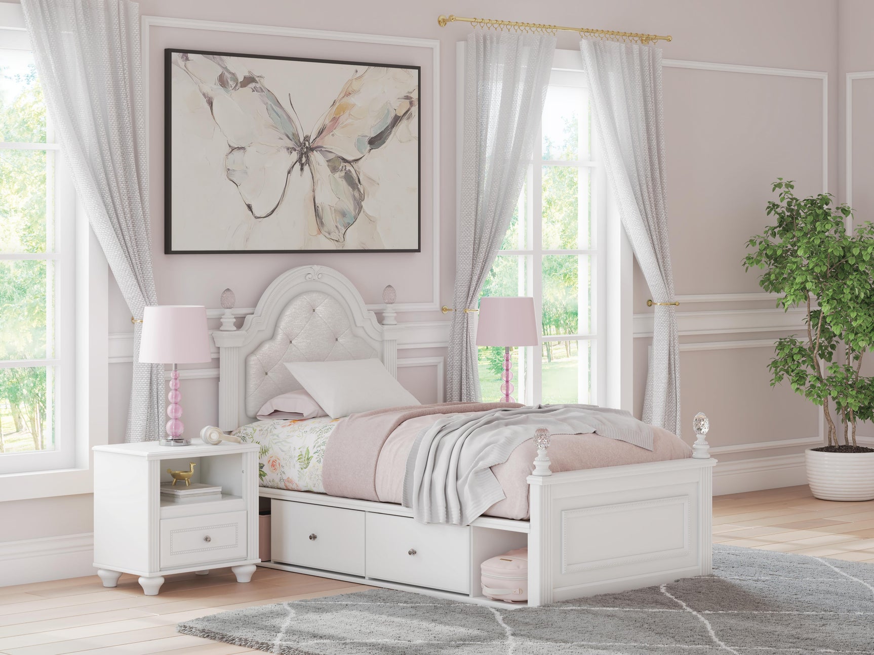 Tampa Furniture Outlet - Ashley Furniture - Kozlani Bedroom - Twin Upholstered Panel Bed with Storage / White - PCB1819B17
