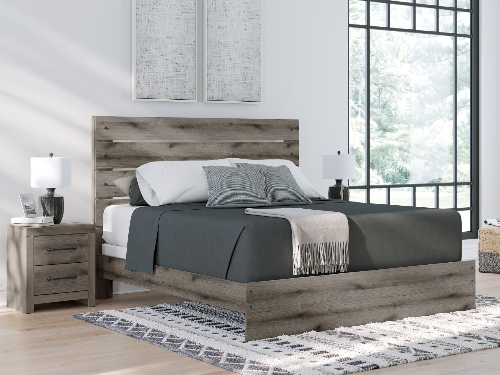 Tampa Furniture Outlet - Ashley Furniture - Graystorm Bedroom - Full Panel Bed with Storage / Brown Gray - PCB2405B17