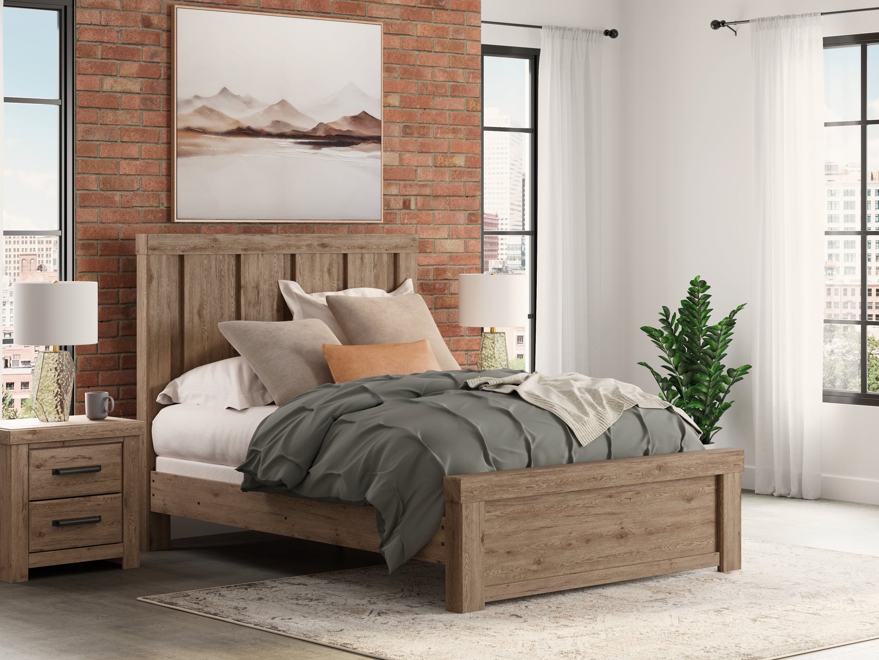 Tampa Furniture Outlet - Ashley Furniture - Oliandon Bedroom - Queen Panel Bed / Light Brown - PCB2844B2