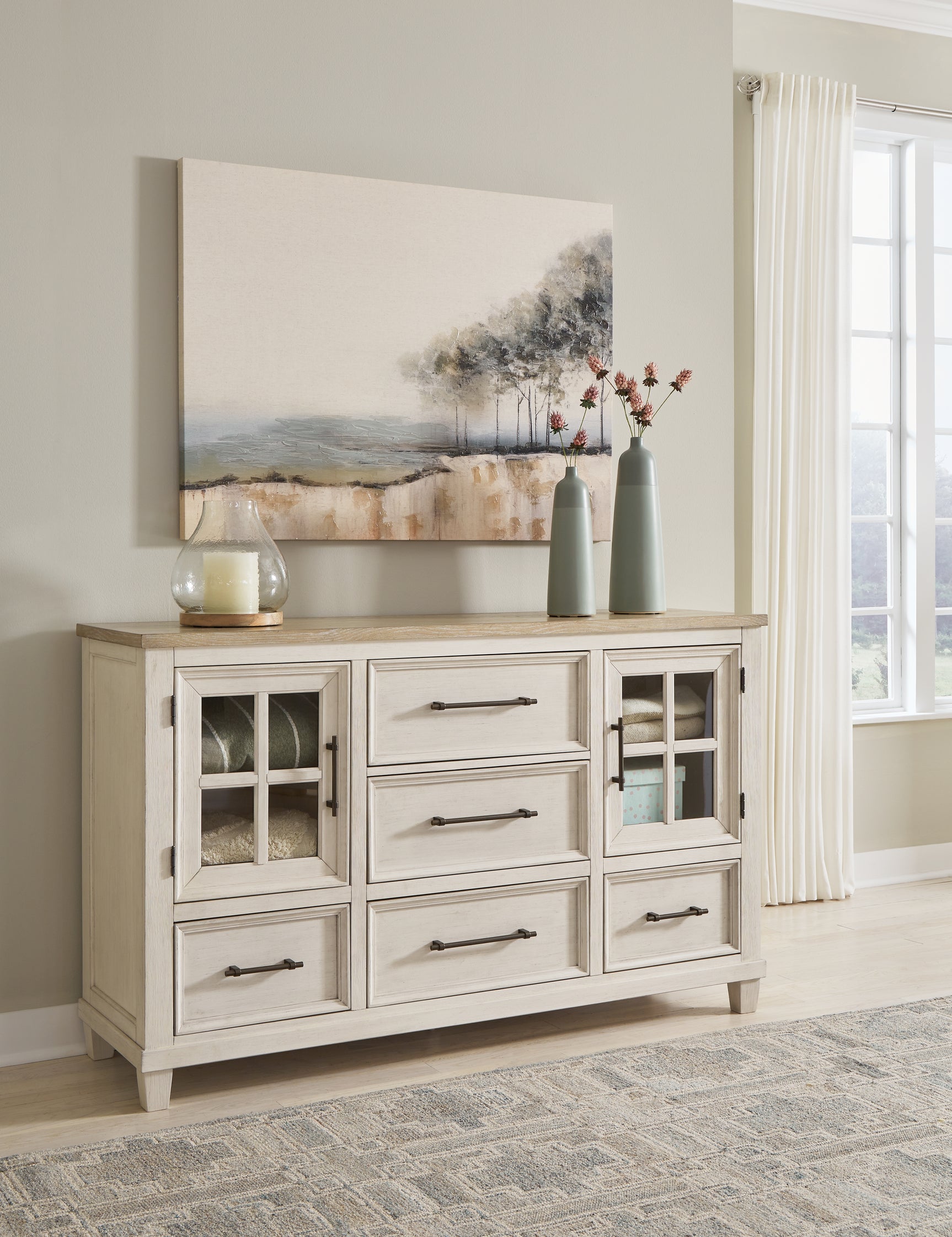 Tampa Furniture Outlet - Ashley Furniture - Shaybrock Bedroom - King Panel Bed / Antique White - B683B6