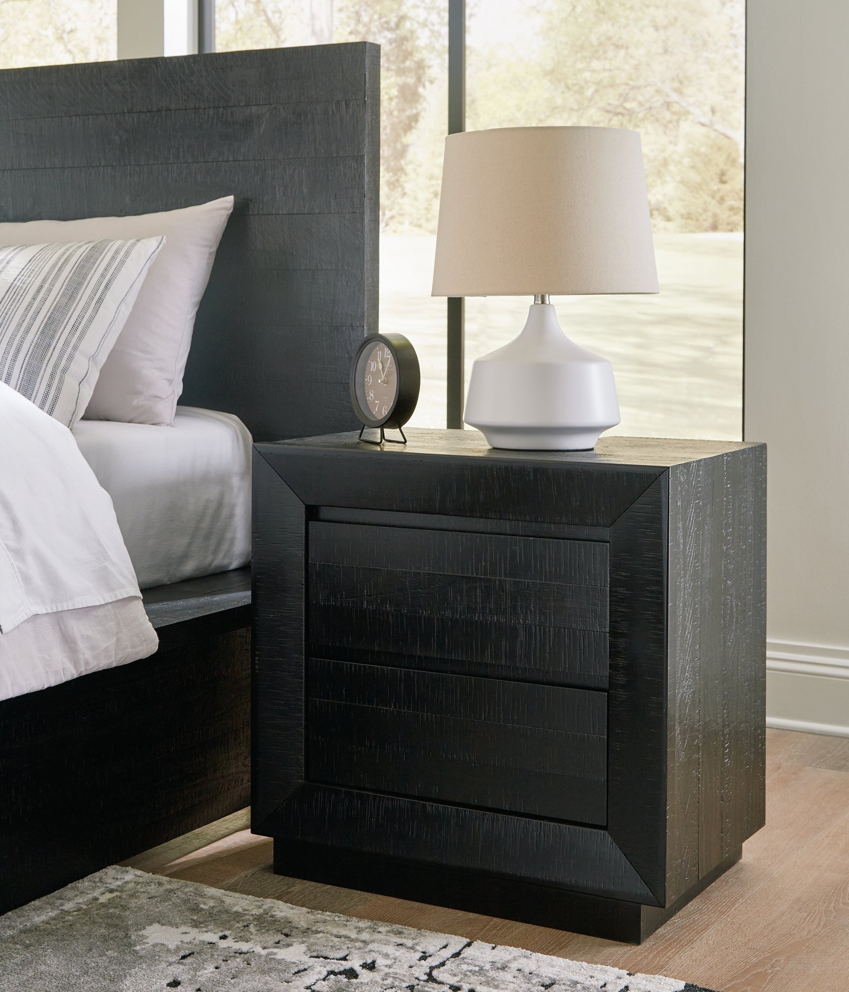Tampa Furniture Outlet - Ashley Furniture - Londer Bedroom - Two Drawer Night Stand / Black - B768-92