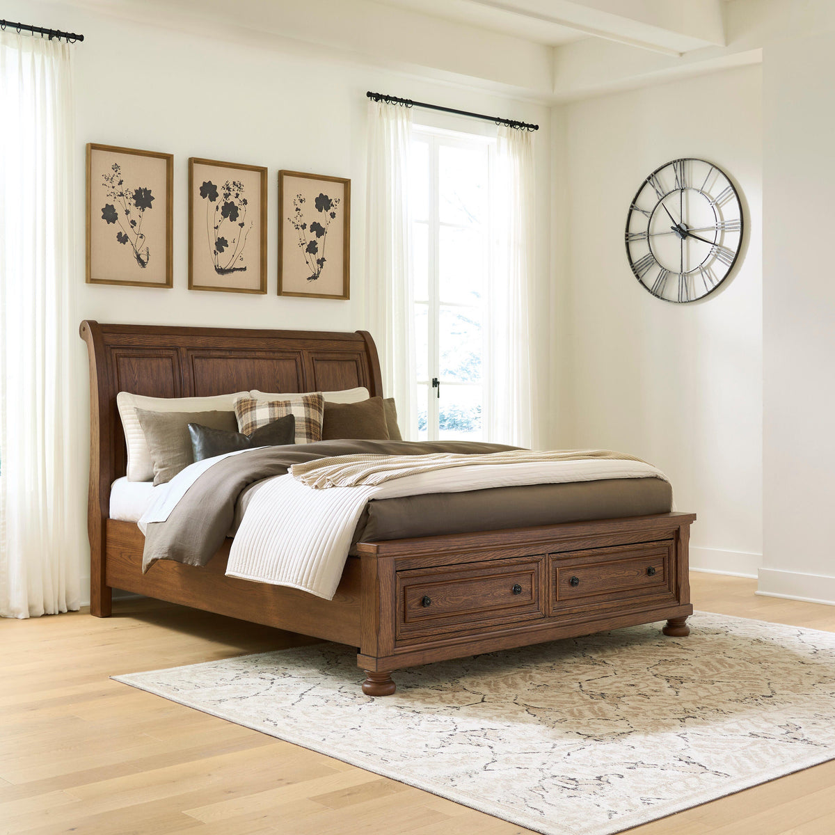 Tampa Furniture Outlet - Ashley Furniture - Zackaryn Bedroom - Queen Sleigh Storage Bed / Warm Brown - PCB807B4