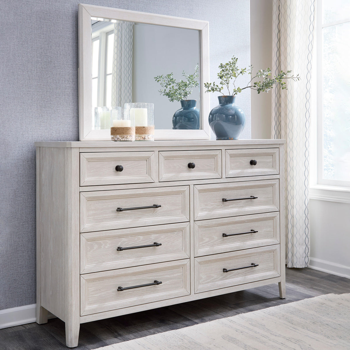 Tampa Furniture Outlet - Ashley Furniture - Darbonton Bedroom - Dresser and Mirror / Dove White - PCB853B1