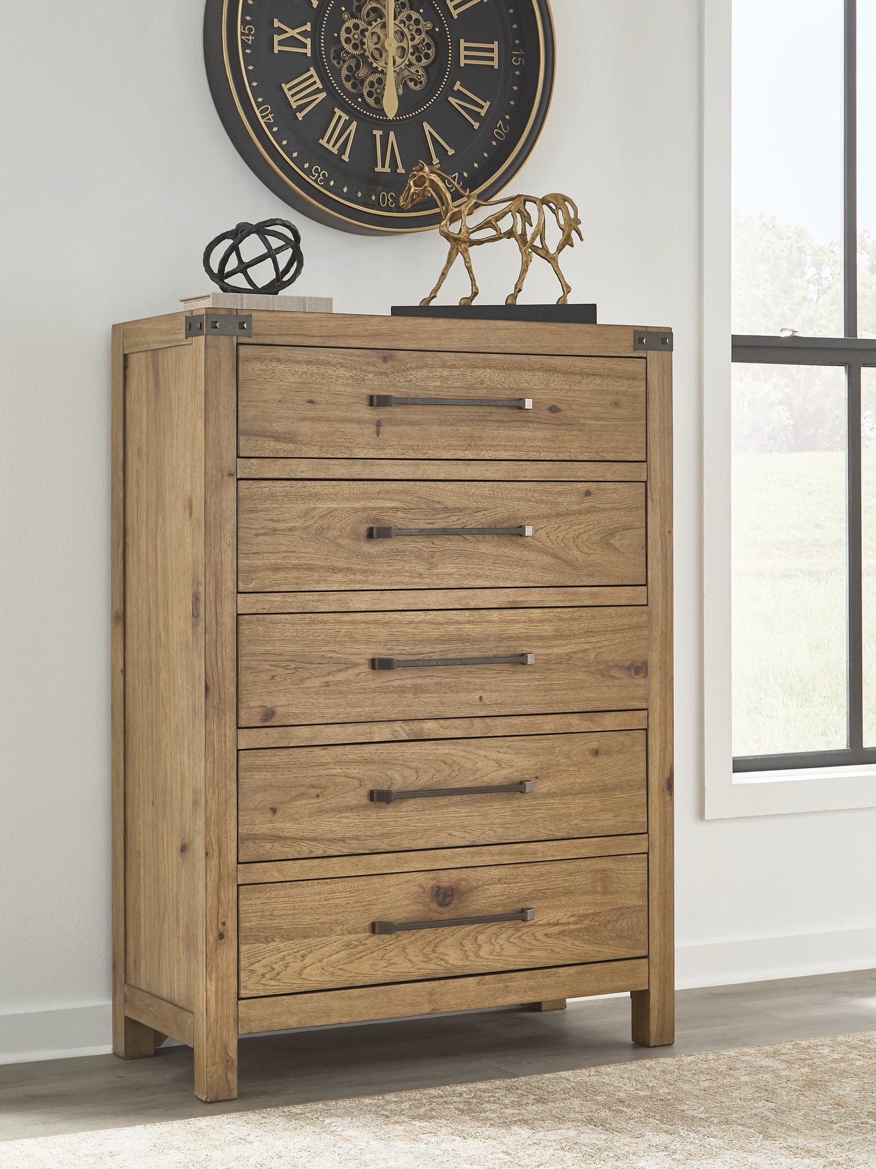 Tampa Furniture Outlet - Ashley Furniture - Ridgester Bedroom - Five Drawer Chest / Light Brown - B858-46
