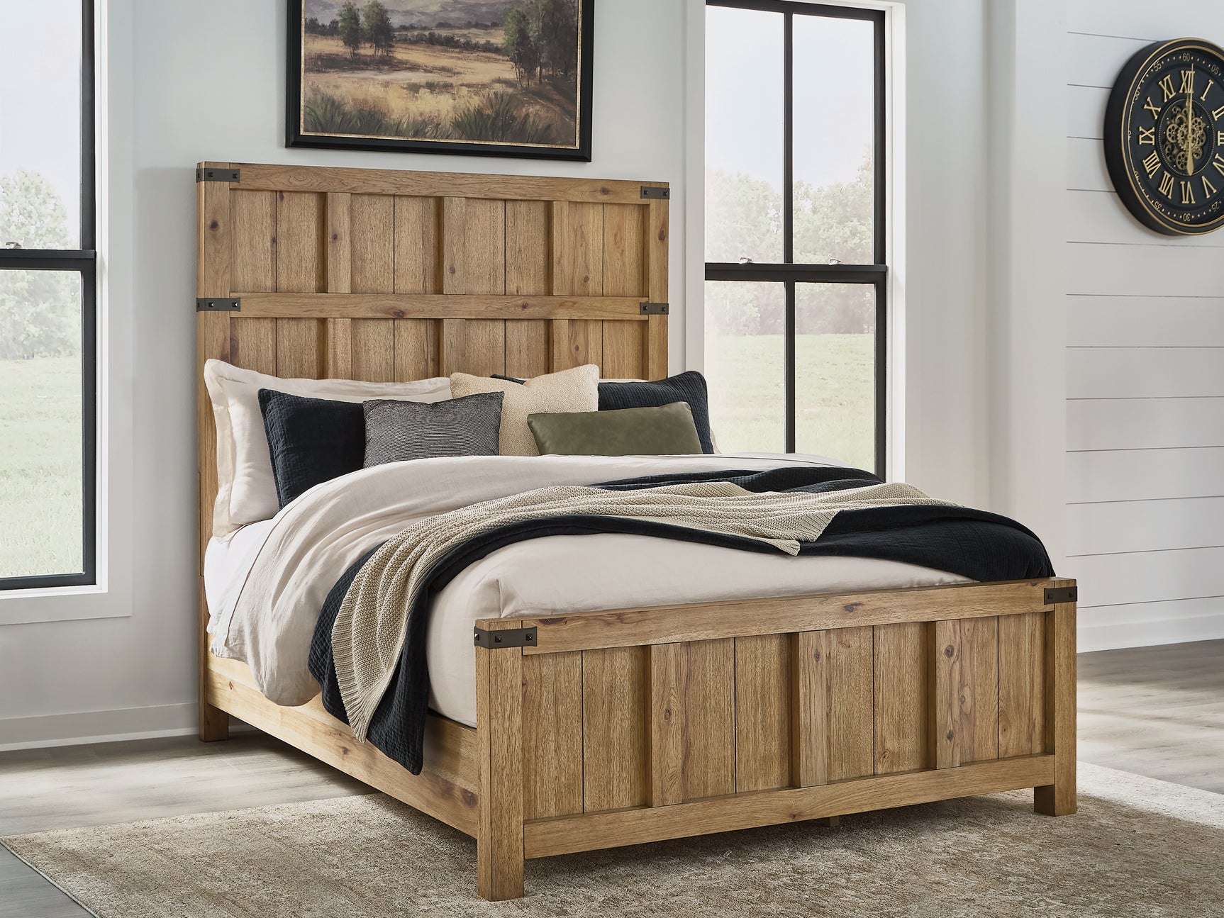 Tampa Furniture Outlet - Ashley Furniture - Ridgester Bedroom - Queen Panel Bed / Light Brown - B858B2