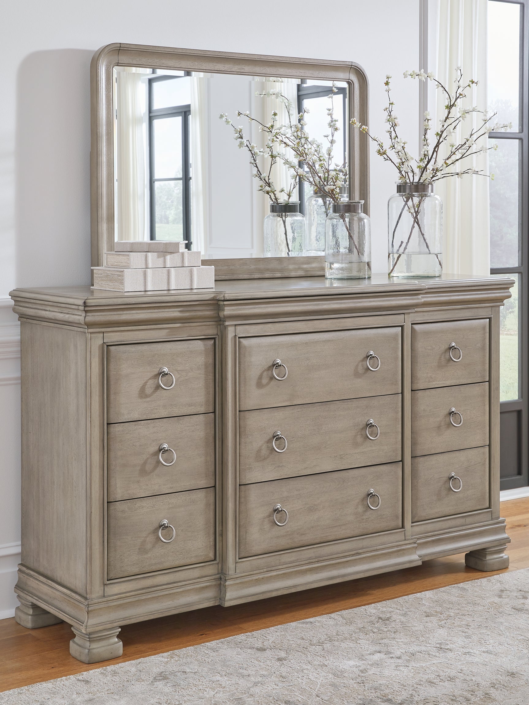 Tampa Furniture Outlet - Ashley Furniture - Lexorne Bedroom - Dresser and Mirror / Gray - B924B1