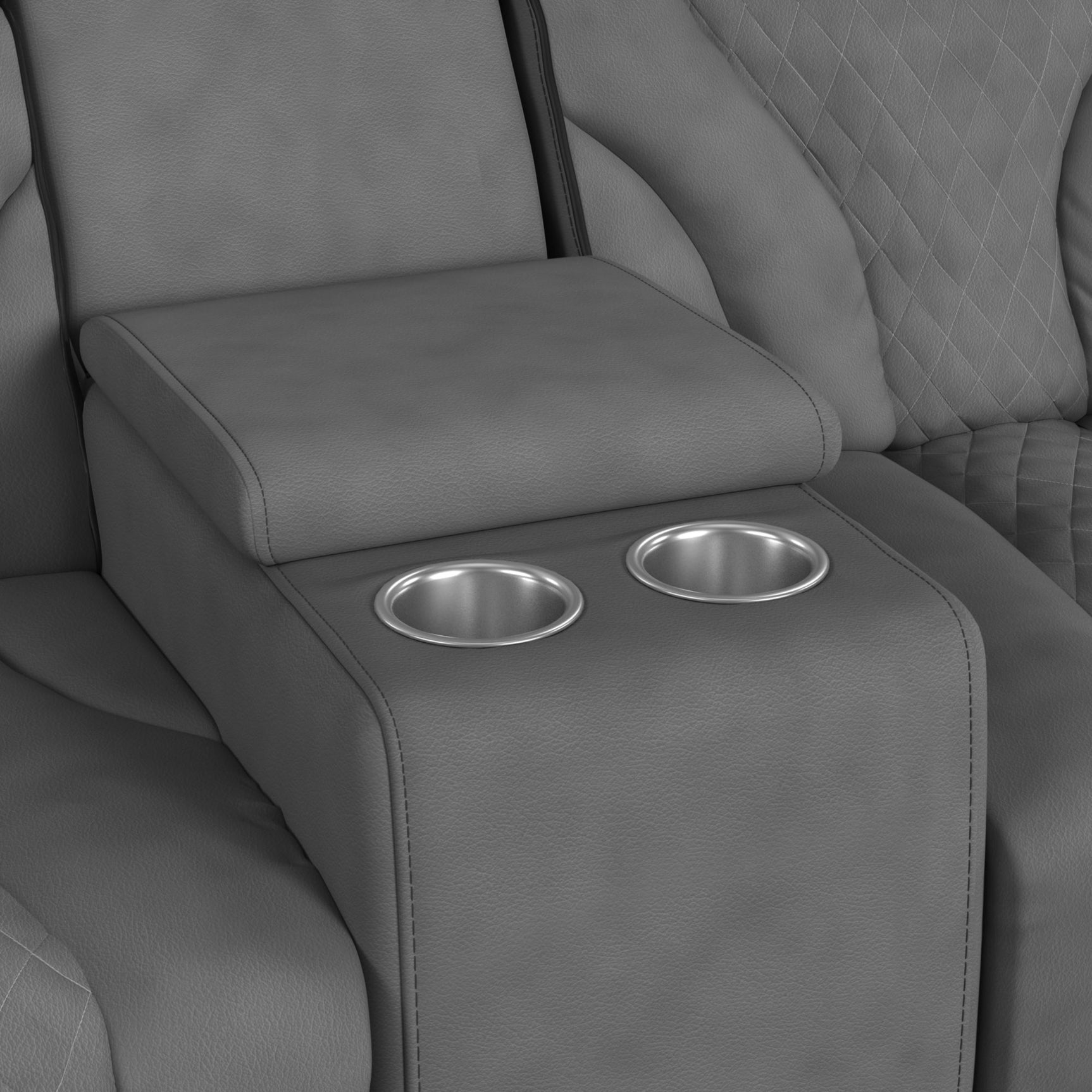 Blitz Motion Loveseat with Console, and LED in Simba Slate and Black Welt