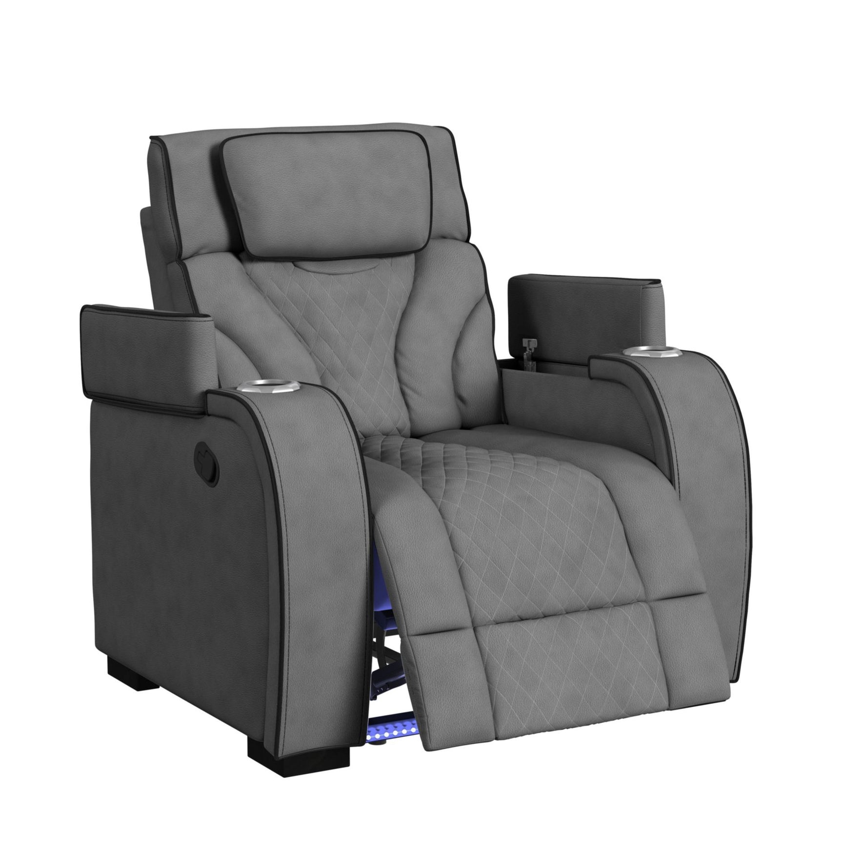 Blitz Motion Recliner with LED in Simba Slate and Black Welt