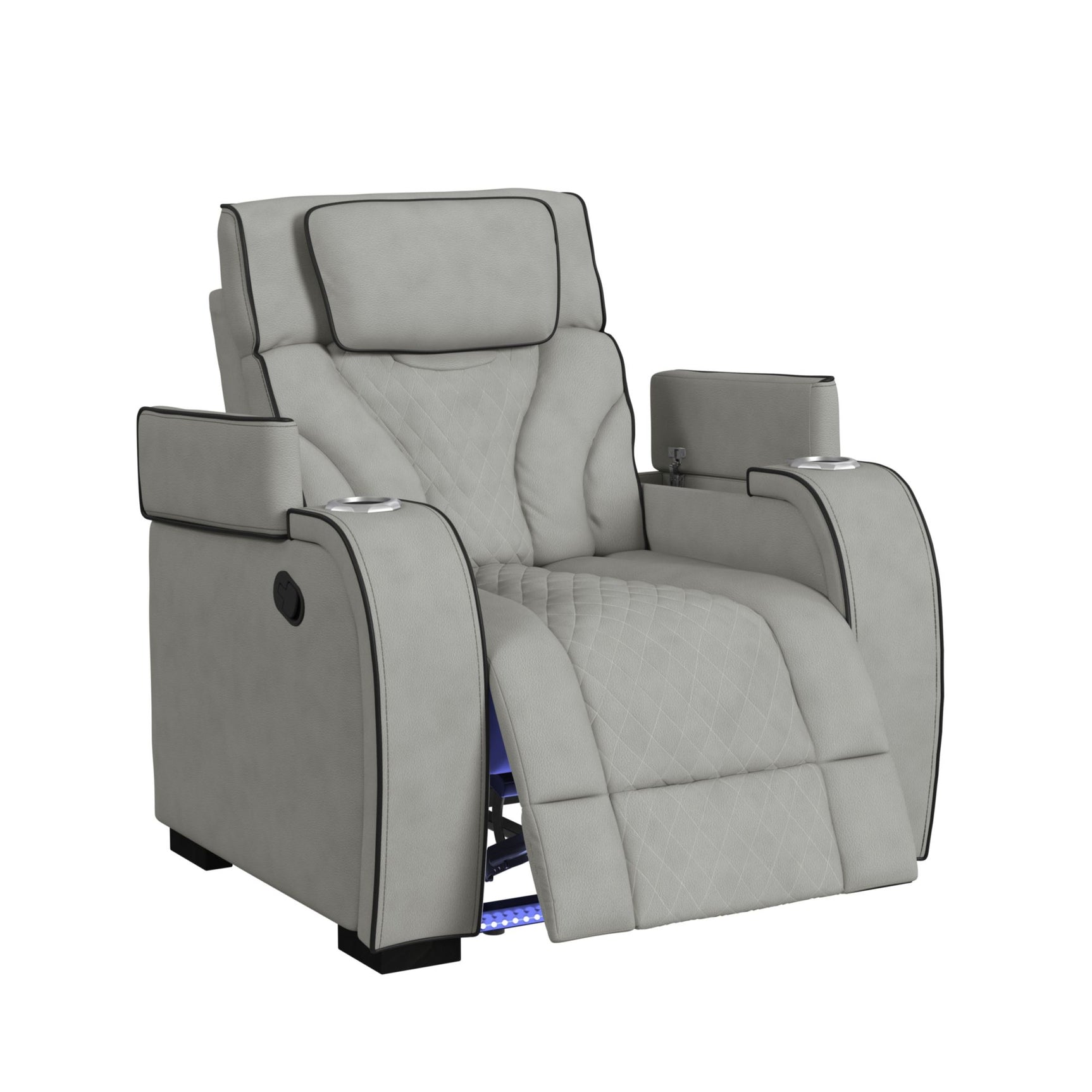 Blitz Motion Recliner with LED in Simba Taupe and Black Welt - Tampa Furniture Outlet