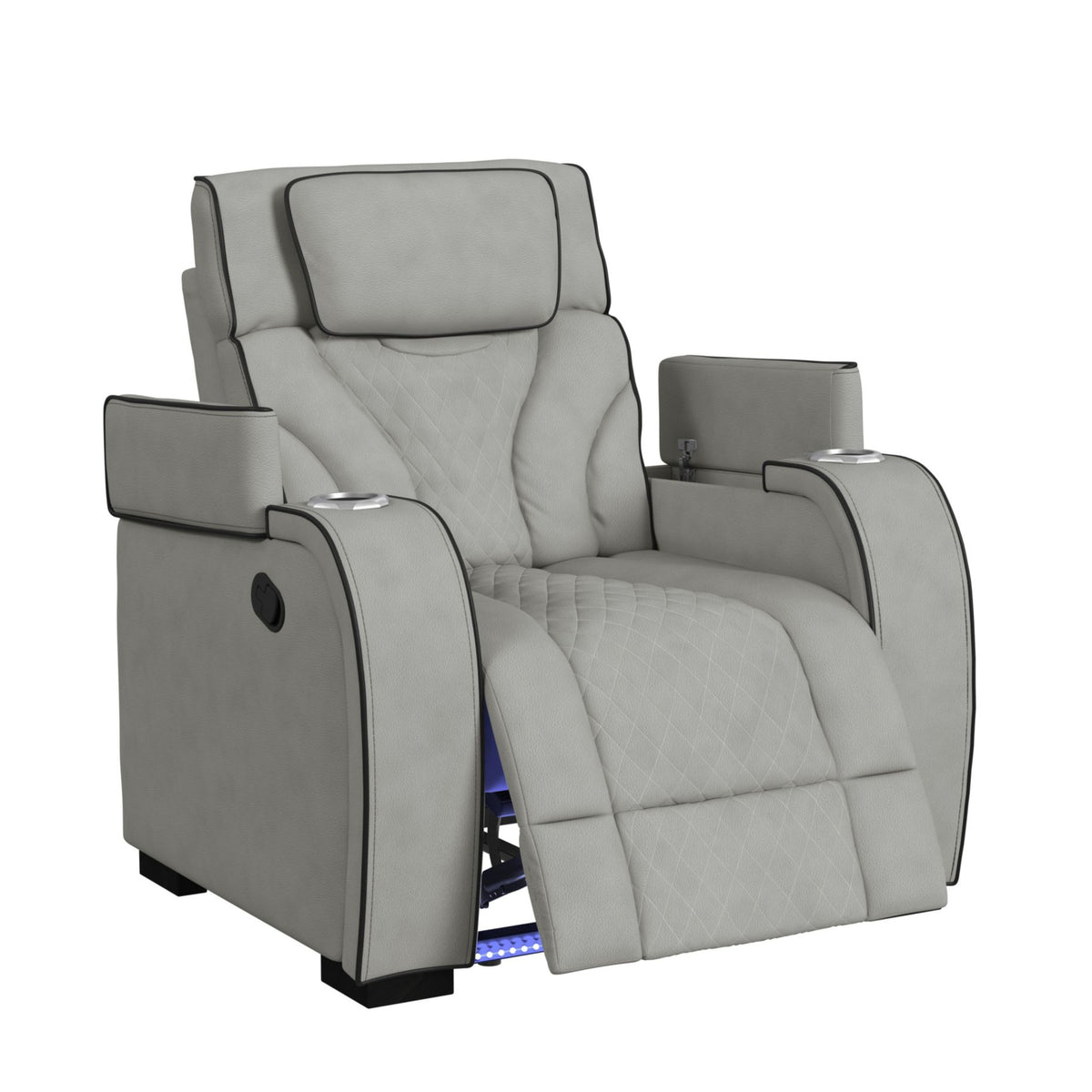 Blitz Motion Recliner with LED in Simba Taupe and Black Welt