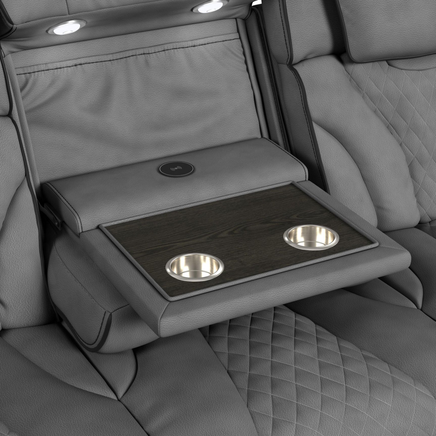 Blitz Motion Sofa with DDT, Reading Light, Wireless Charger and LED in Simba Slate and Black Welt