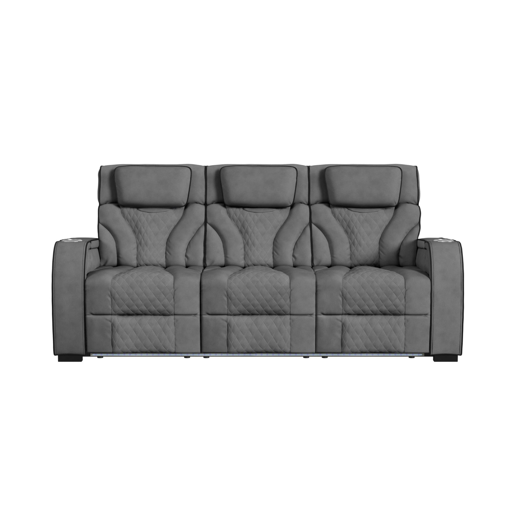 Blitz Motion Sofa with DDT, Reading Light, Wireless Charger and LED in Simba Slate and Black Welt