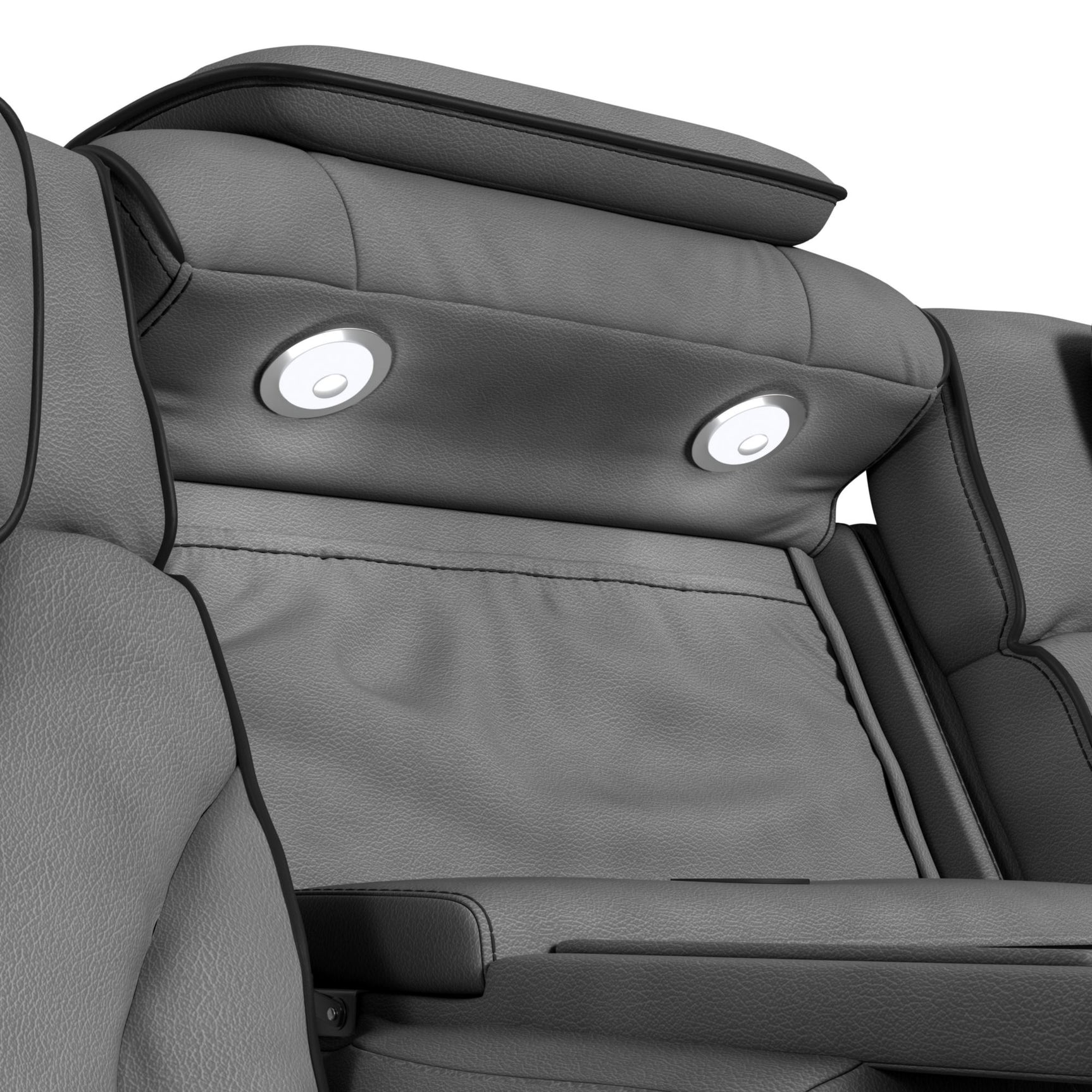 Blitz Motion Sofa with DDT, Reading Light, Wireless Charger and LED in Simba Slate and Black Welt