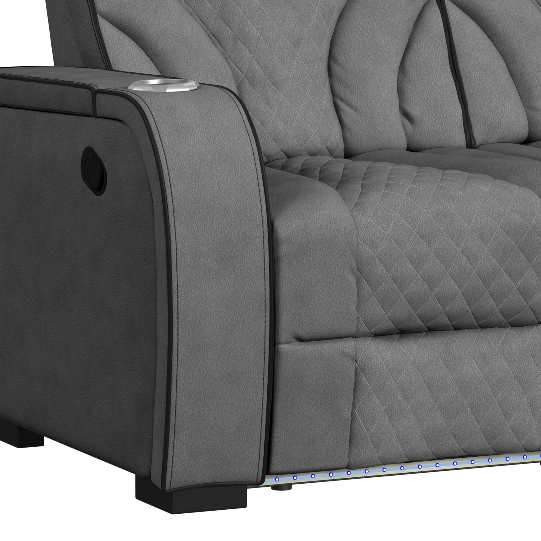 Blitz Motion Sofa with DDT, Reading Light, Wireless Charger and LED in Simba Slate and Black Welt