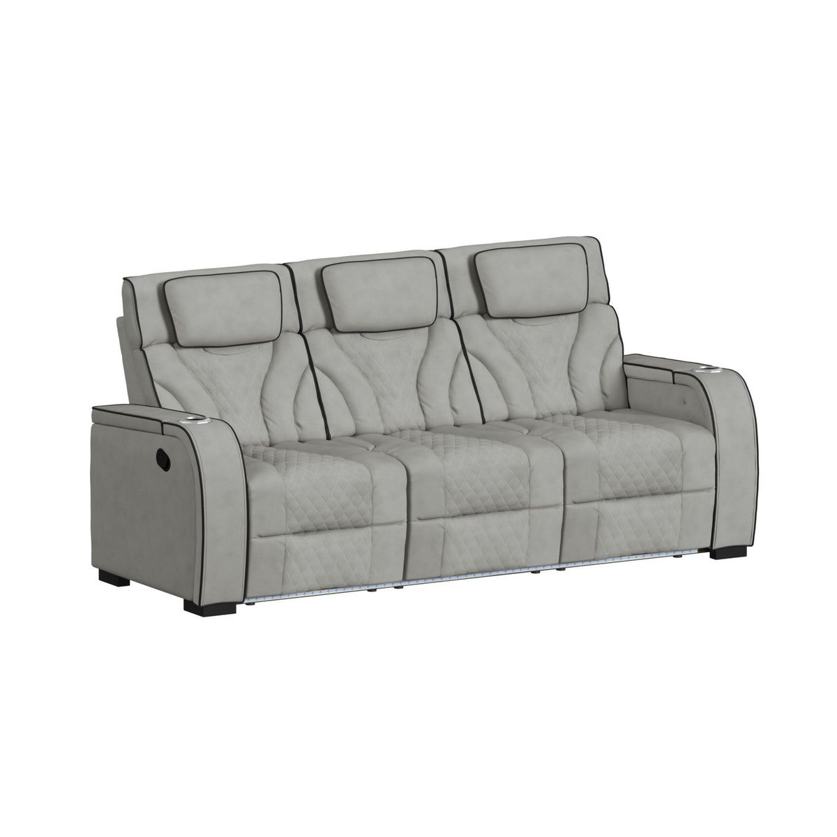 Blitz Motion Sofa with DDT, Reading Light, Wireless Charger and LED in Simba Taupe and Black Welt
