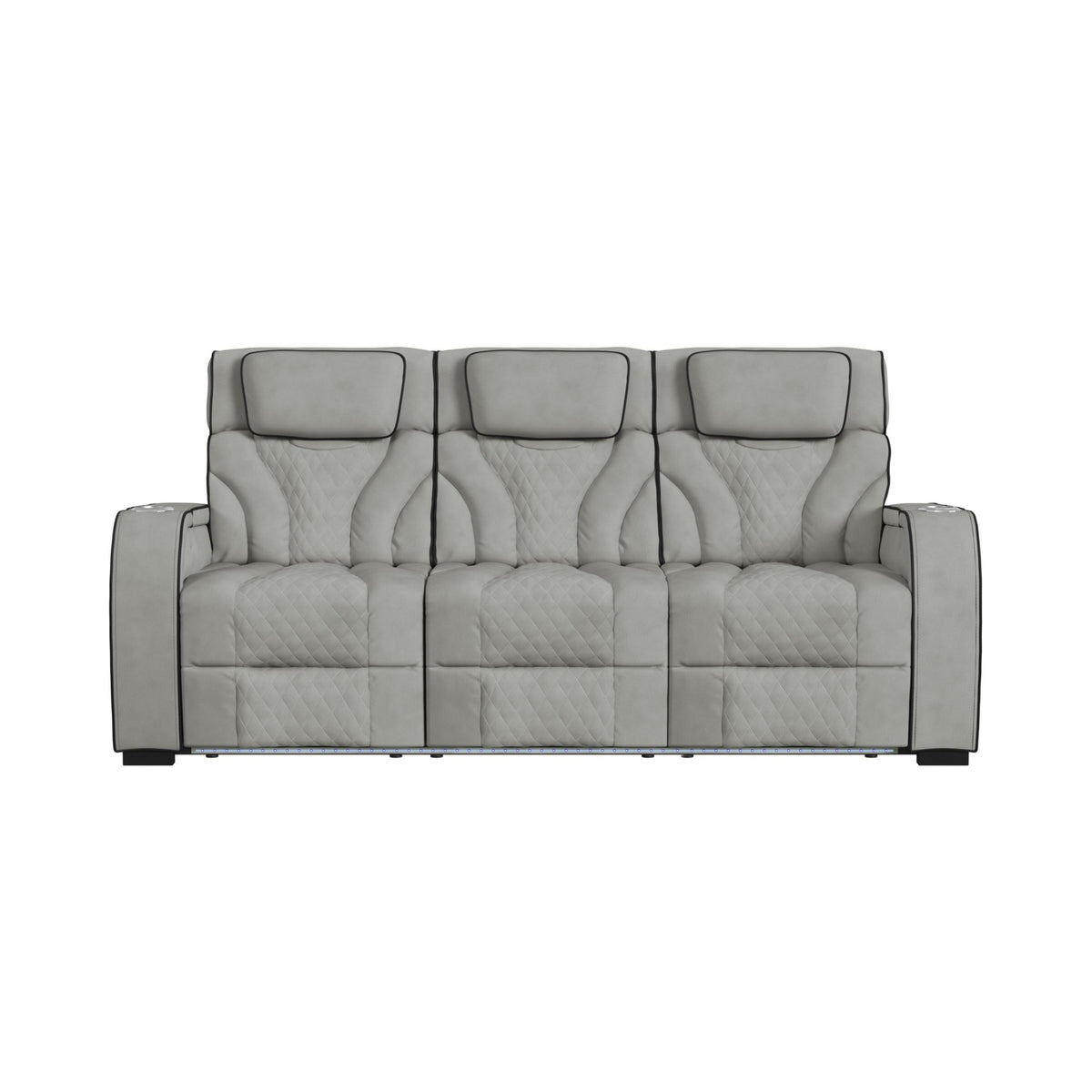 Blitz Motion Sofa with DDT, Reading Light, Wireless Charger and LED in Simba Taupe and Black Welt