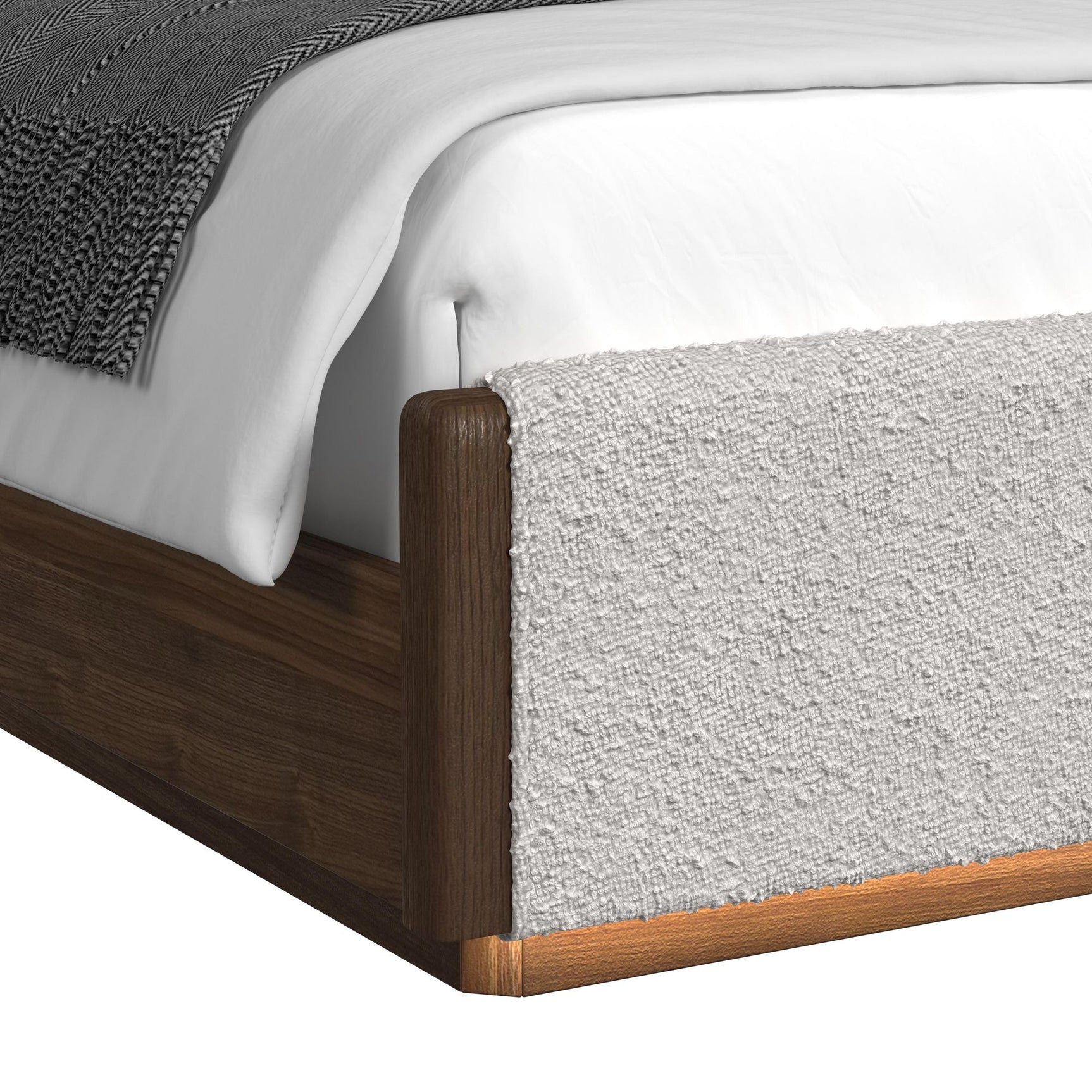 Brisbane Queen UPH Bed with Boucle Beige and LED in Brown