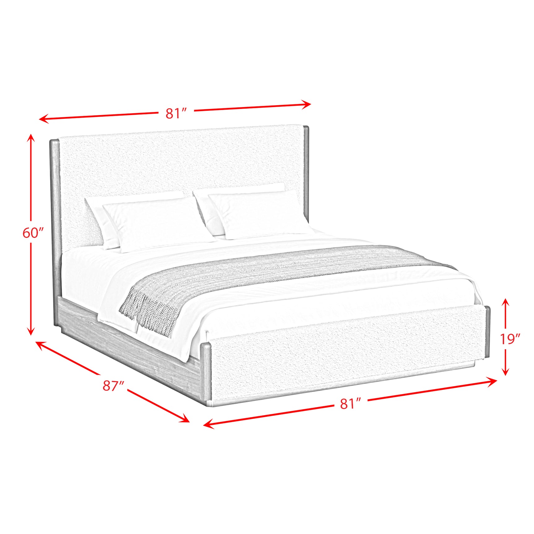 Brisbane King UPH Bed with Boucle Beige and LED in Brown - Tampa Furniture Outlet