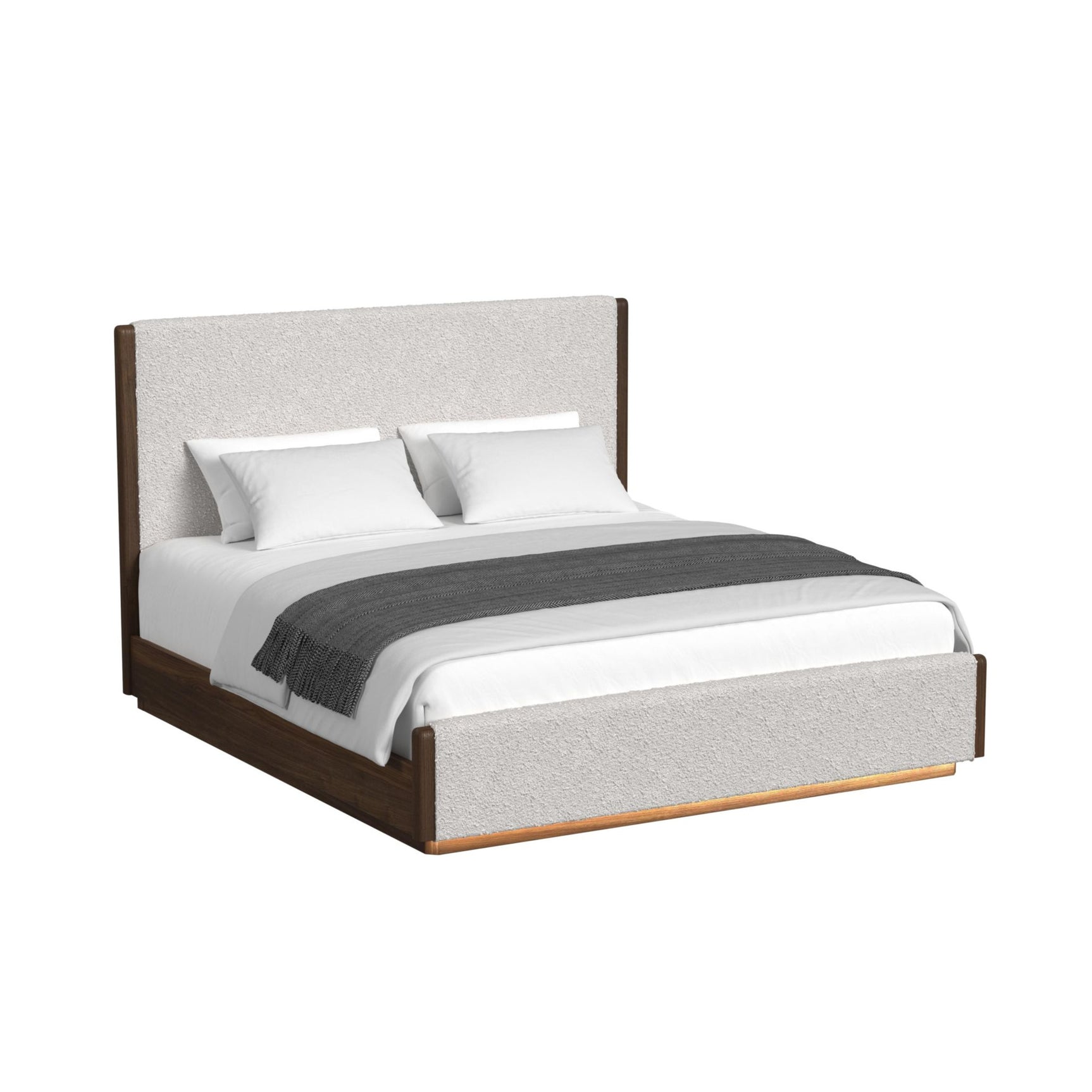 Brisbane King UPH Bed with Boucle Beige and LED in Brown