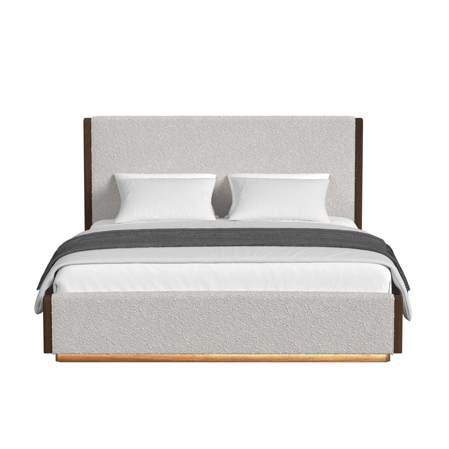 Brisbane King UPH Bed with Boucle Beige and LED in Brown - Tampa Furniture Outlet