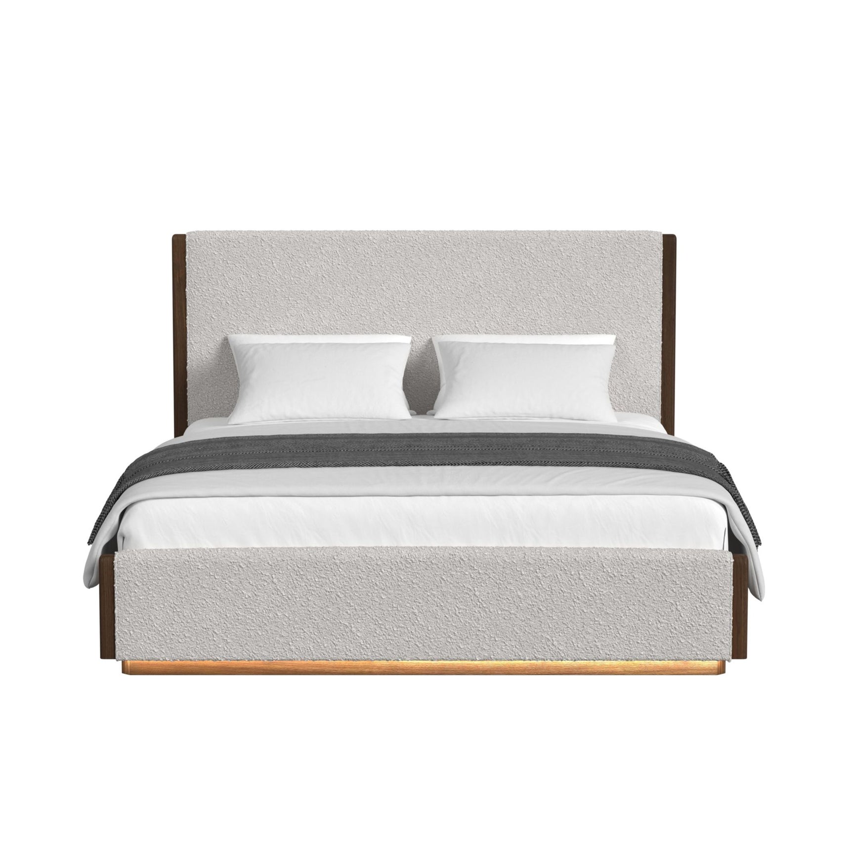 Brisbane King UPH Bed with Boucle Beige and LED in Brown