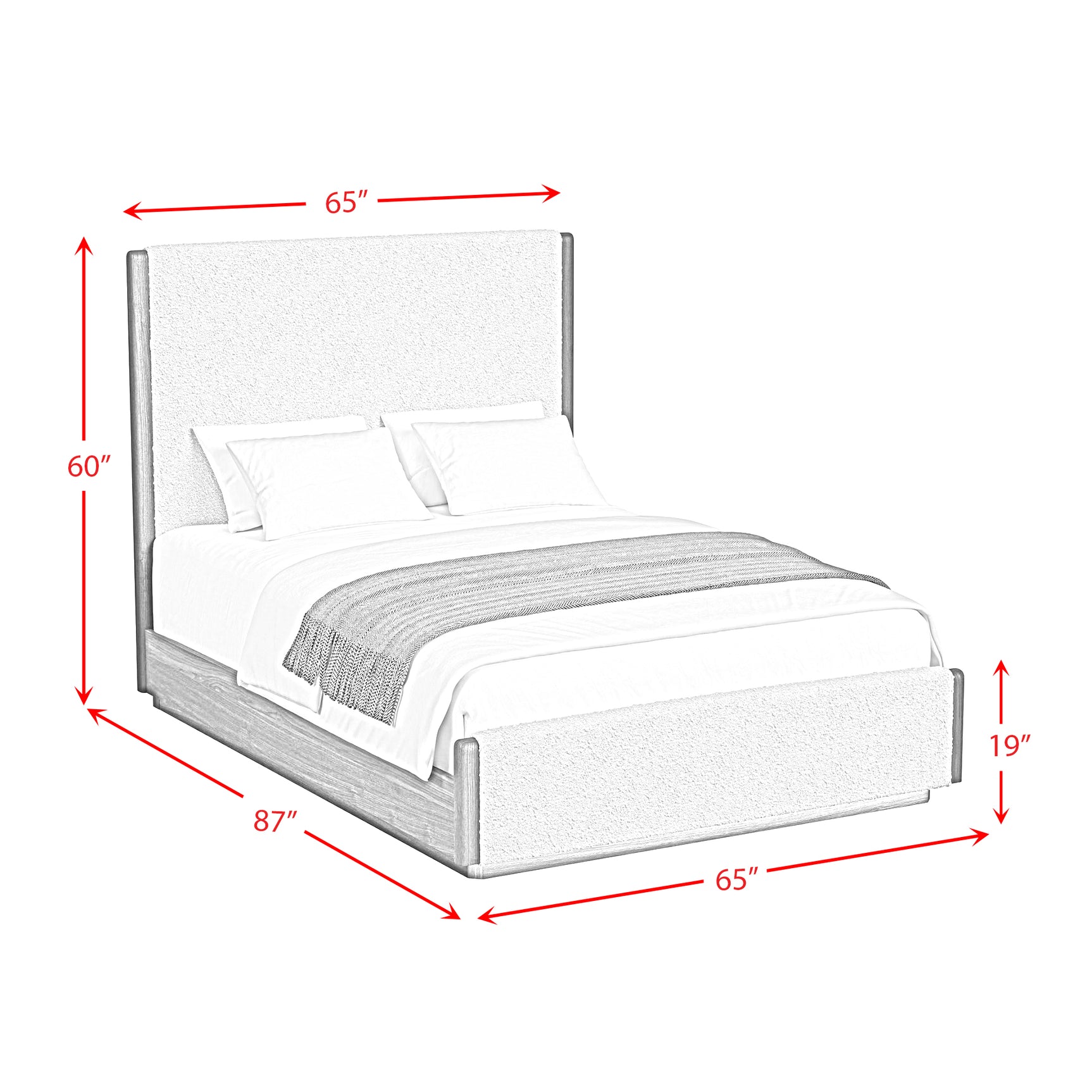 Brisbane Queen UPH Bed with Boucle Beige and LED in Brown