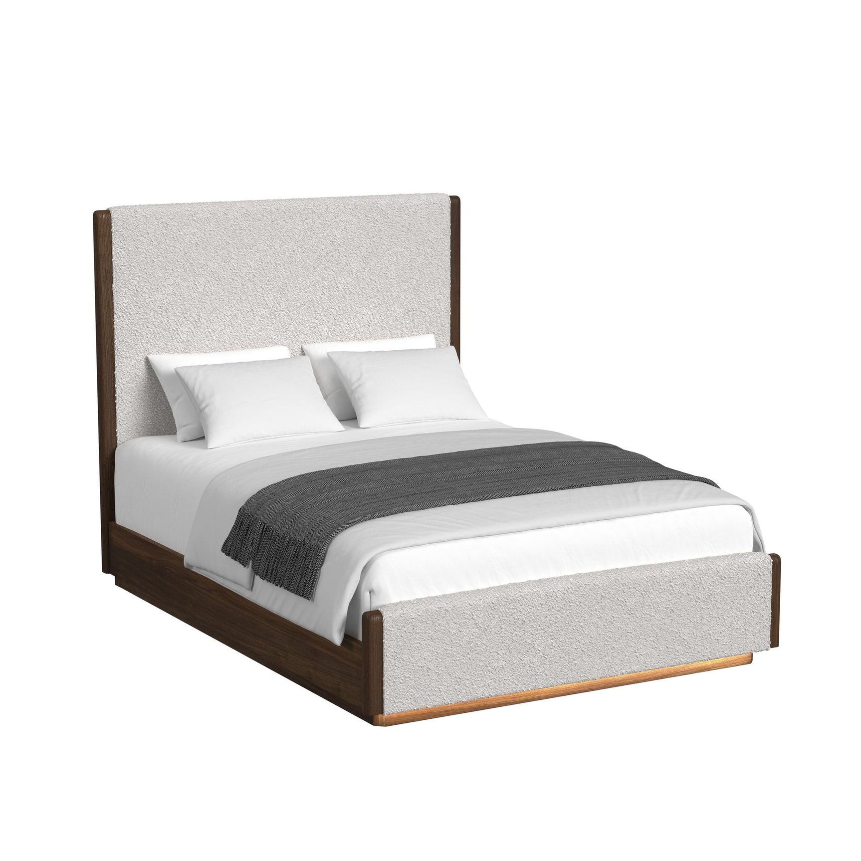 Brisbane Queen UPH Bed with Boucle Beige and LED in Brown