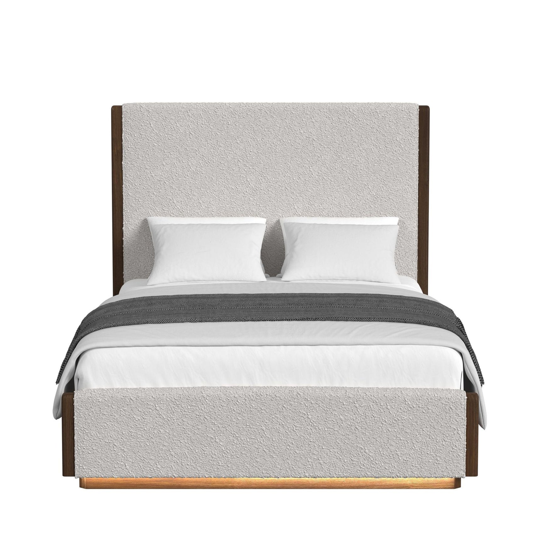 Brisbane Queen UPH Bed with Boucle Beige and LED in Brown