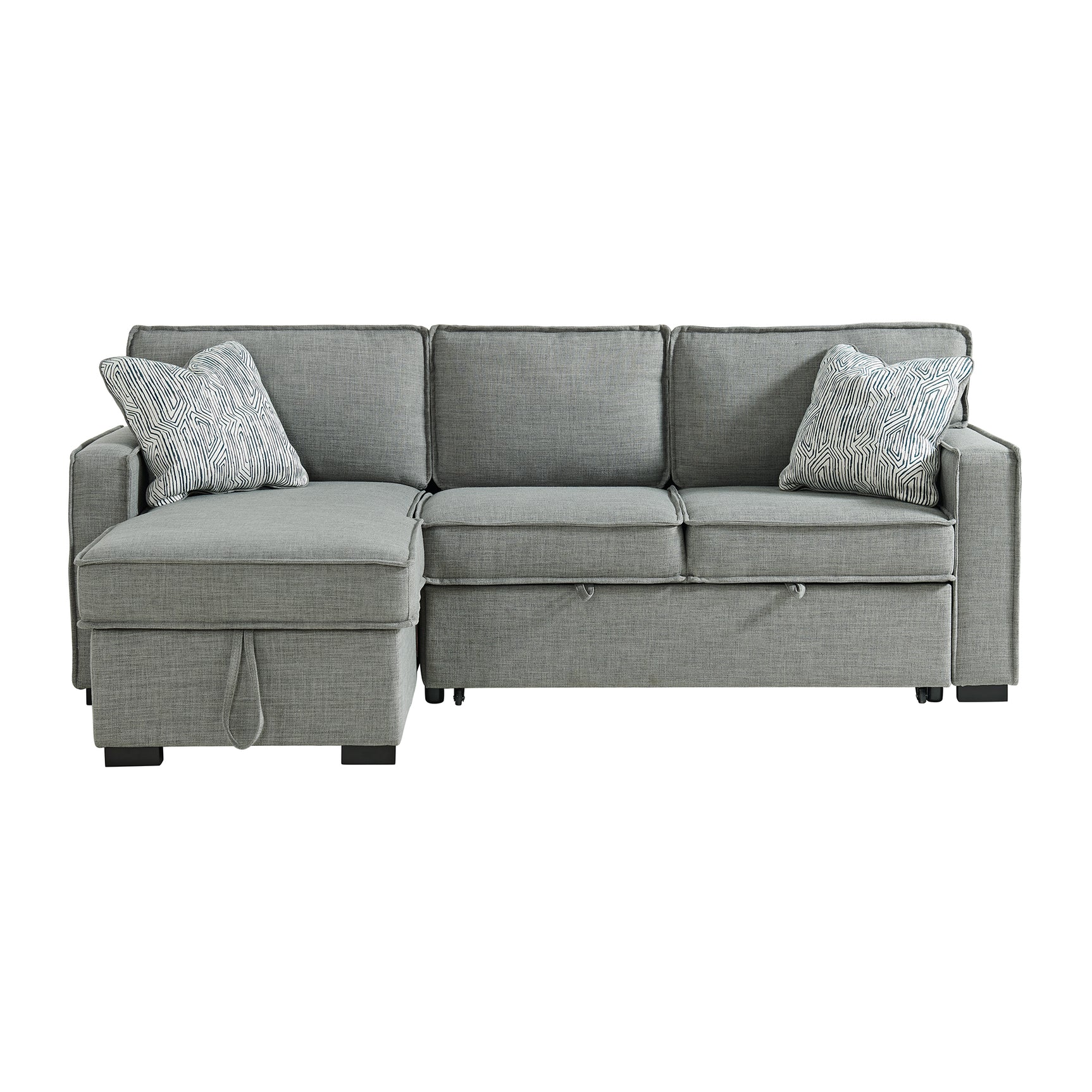 Caracas Sectional Sleeper Chofa with Pull Bed, Drop Table & USB in Palmer Grey - Tampa Furniture Outlet