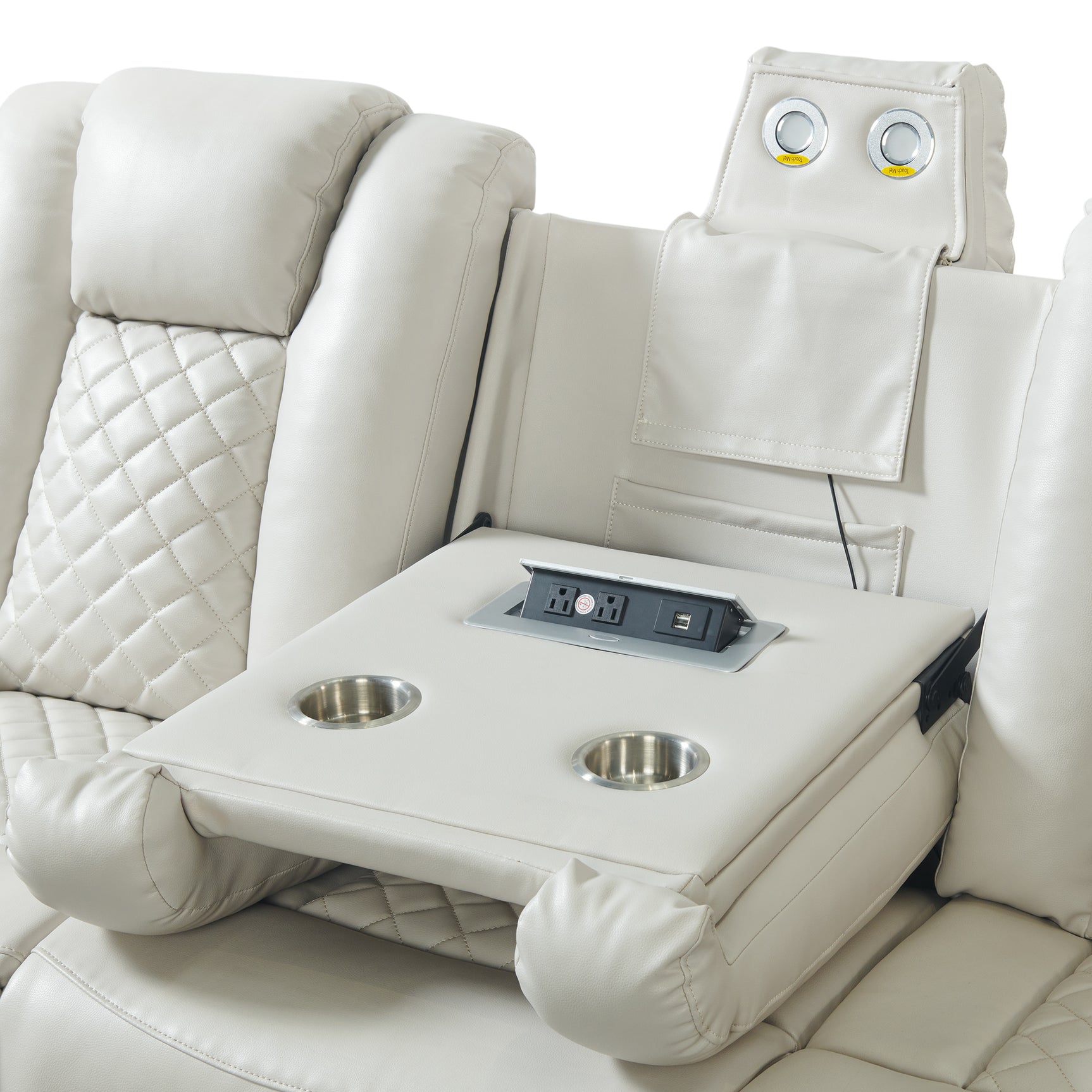 Carlo Power Motion Sofa with Power Headrest, Dropdown Table, Power strip, led and reading light in Pebble Oyster