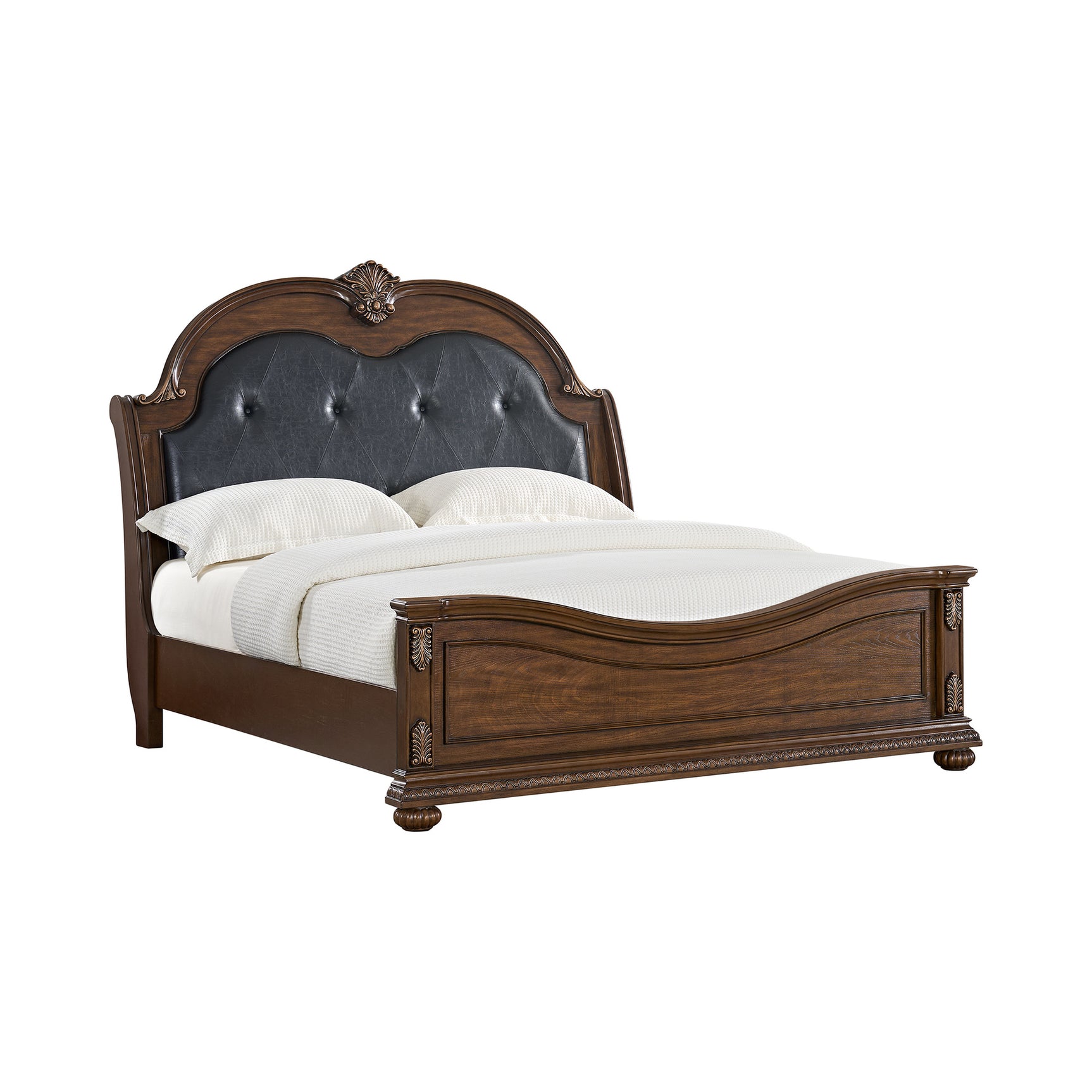 Cadenza King UPH Bed with Black PU in Brown