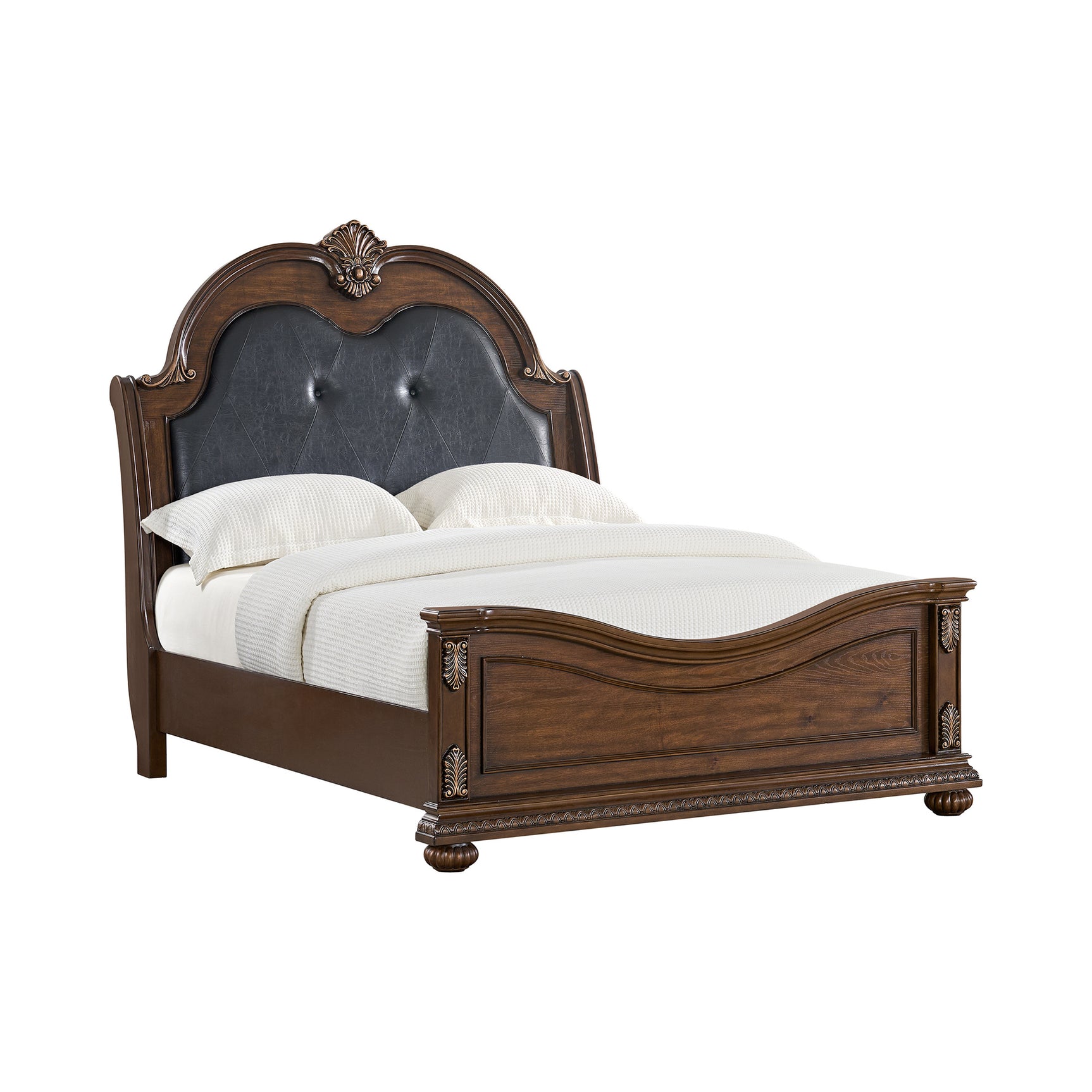Cadenza Queen UPH Bed with Black PU in Brown
