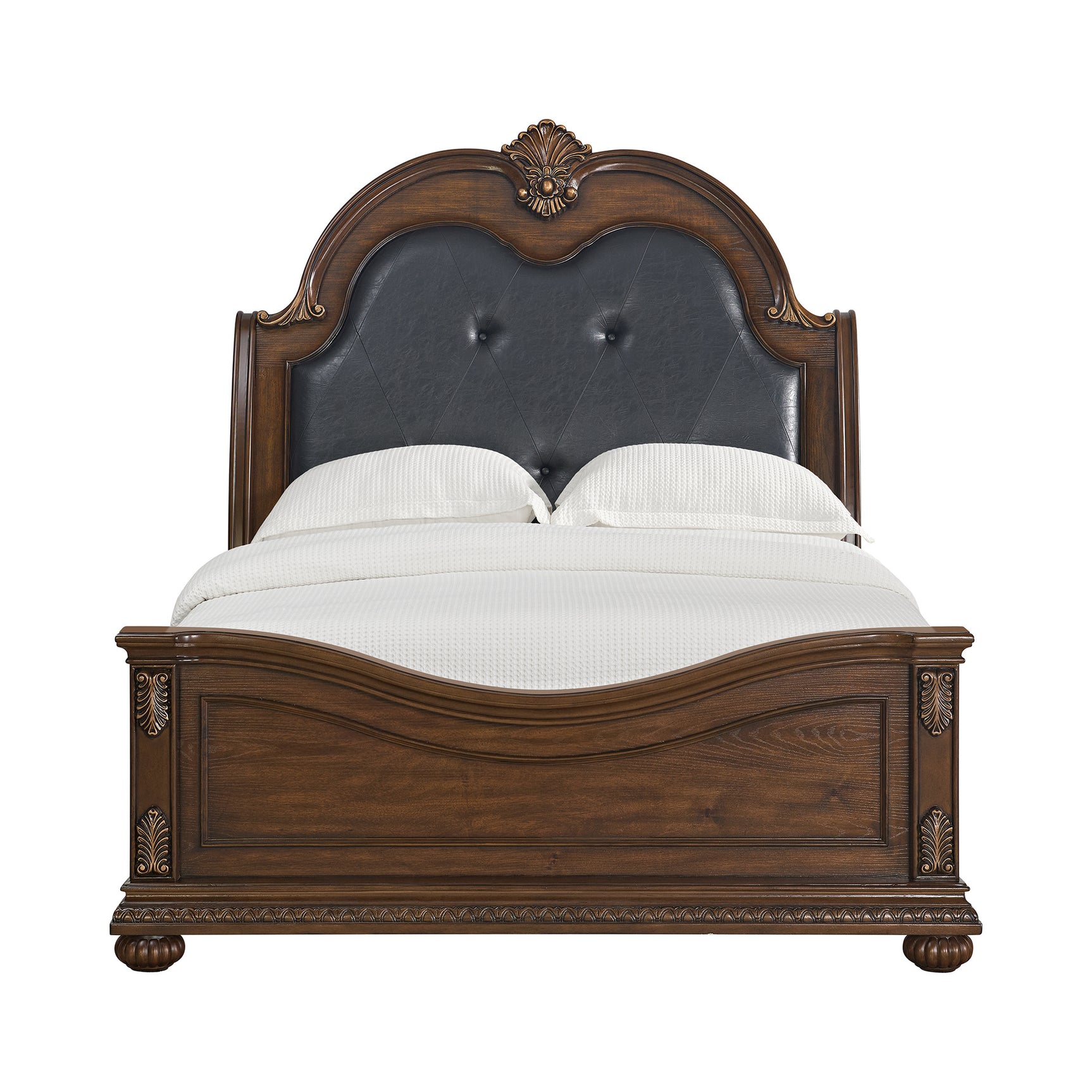 Cadenza Queen UPH Bed with Black PU in Brown