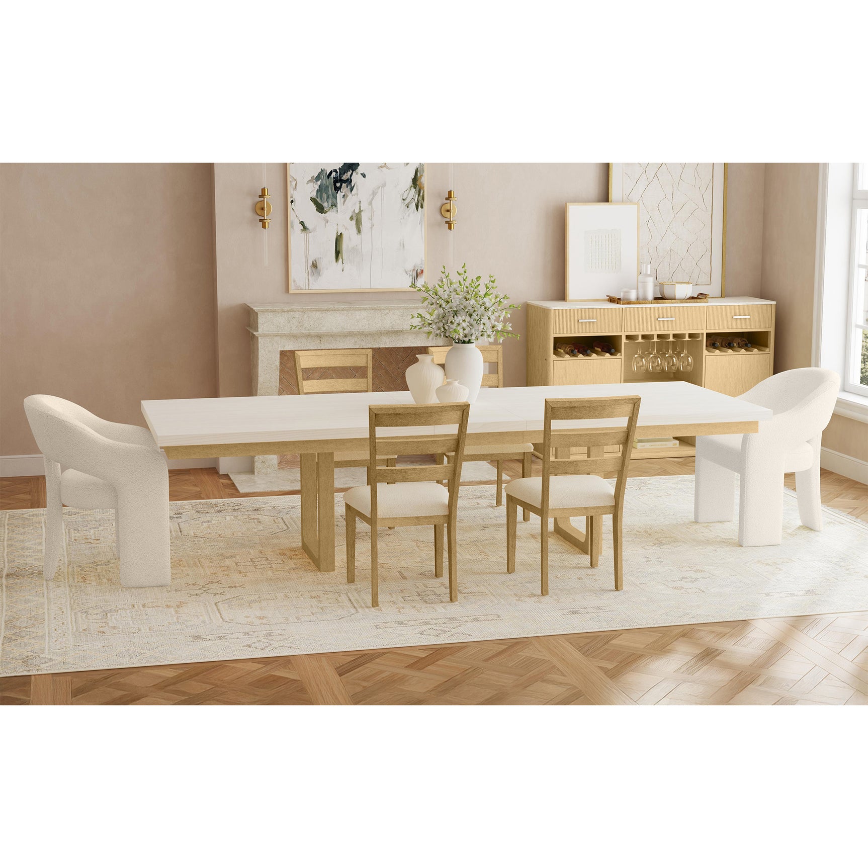 Cambrie Buffet with LED and Power in Off-White and Natural - Tampa Furniture Outlet