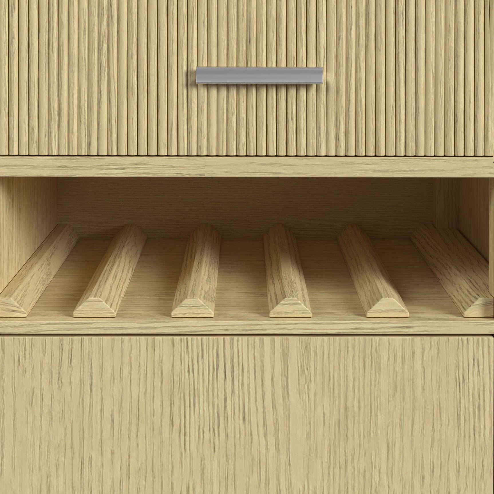 Cambrie Buffet with LED and Power in Off-White and Natural - Tampa Furniture Outlet