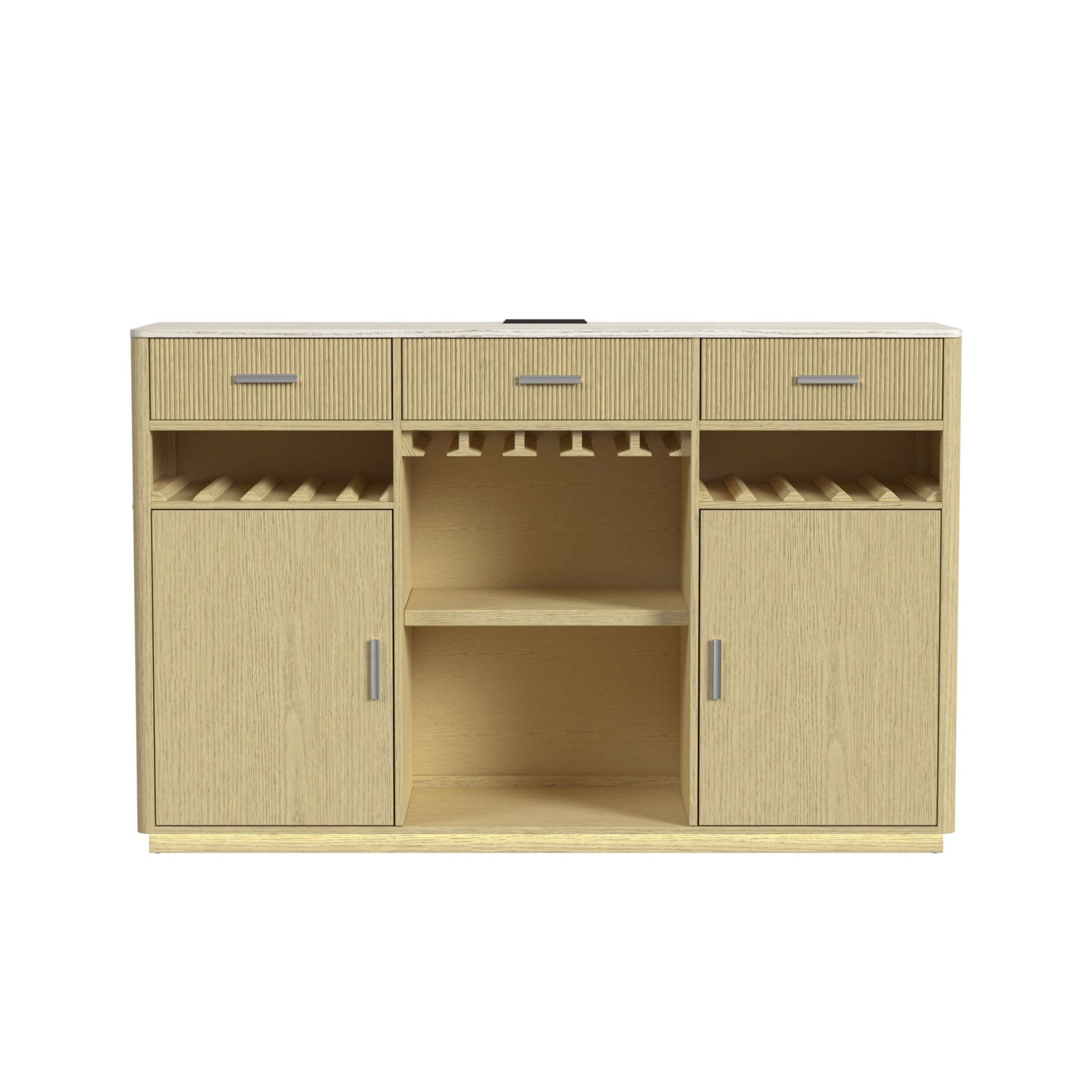Cambrie Buffet with LED and Power in Off-White and Natural - Tampa Furniture Outlet